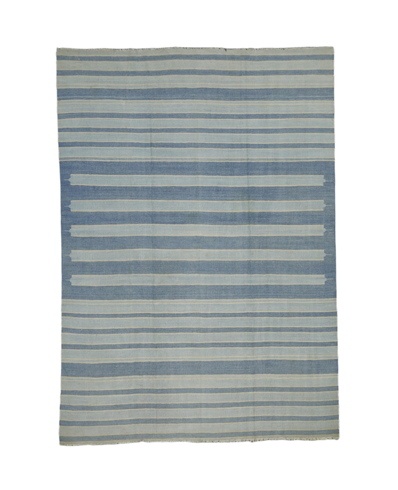 Dhurrie Rug - Blue and Gray Stripes