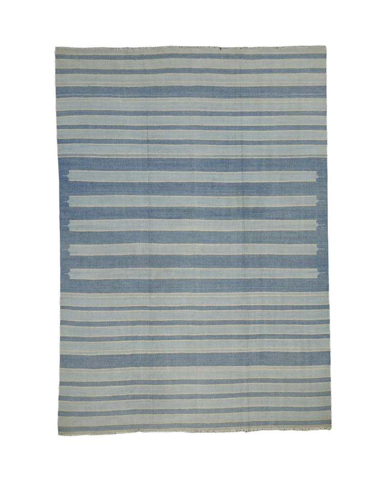 Dhurrie Rug - Blue and Gray Stripes