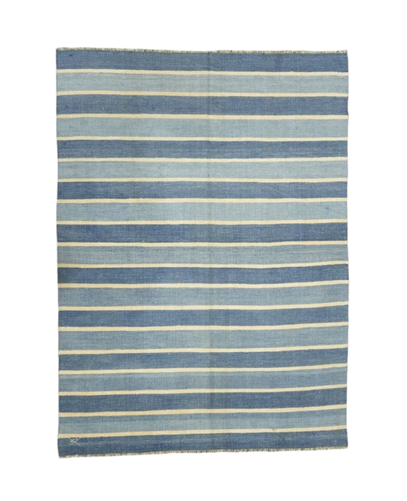 Dhurrie Rug - Blue Stripes and Yellow Accents