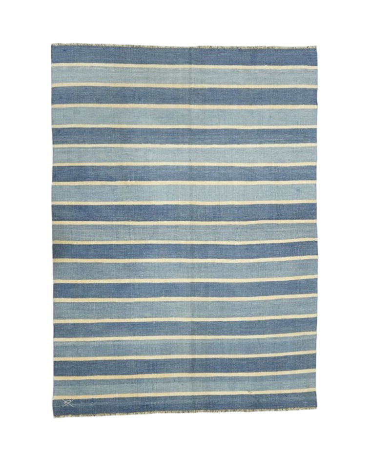 Dhurrie Rug - Blue Stripes and Yellow Accents