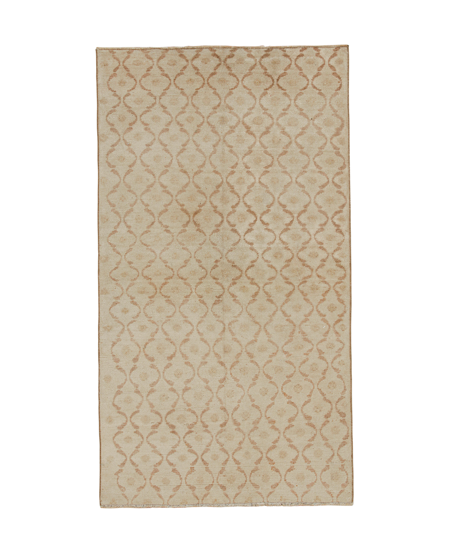 Vintage Zeki Müren Runner - Beige and Brown Lattice from Turkey made of Wool