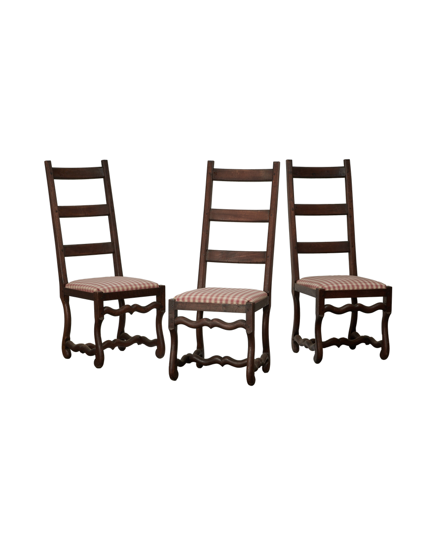 Vintage Mutton Foot Chairs - Red Check from Denmark made of Upholstery