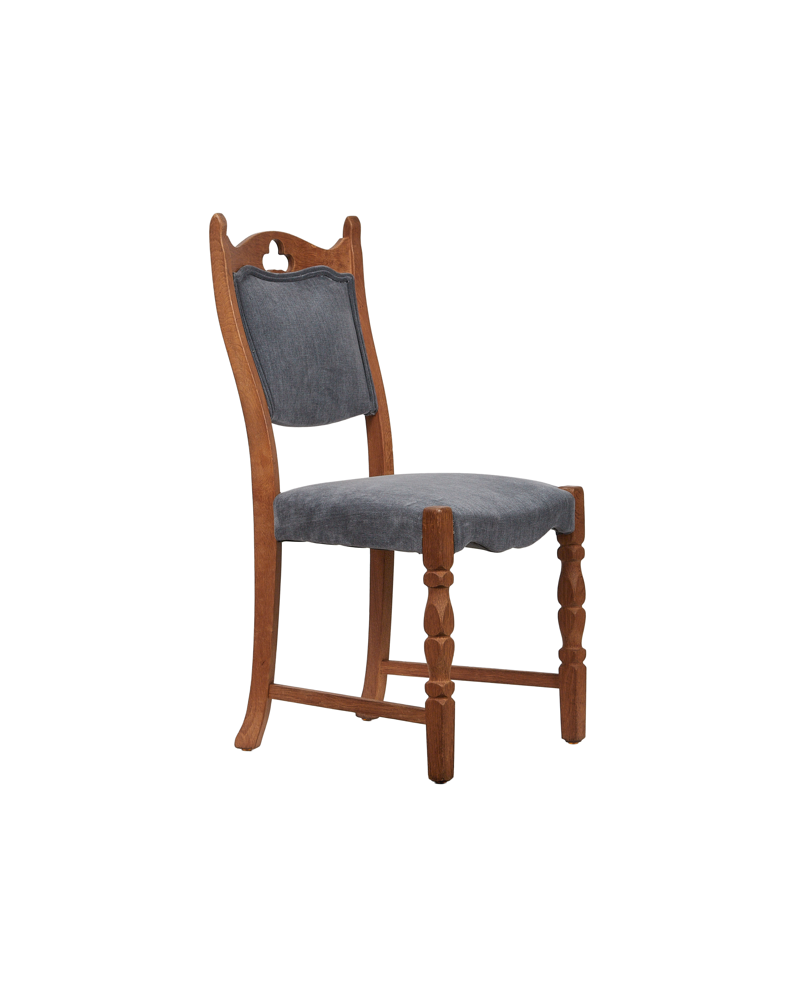Vintage Henning Style Chair - Cut Clover Dusty Blue from Denmark made of Upholstery