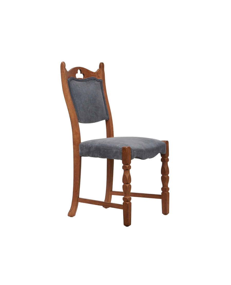 Vintage Henning Style Chair - Cut Clover Dusty Blue from Denmark made of Upholstery