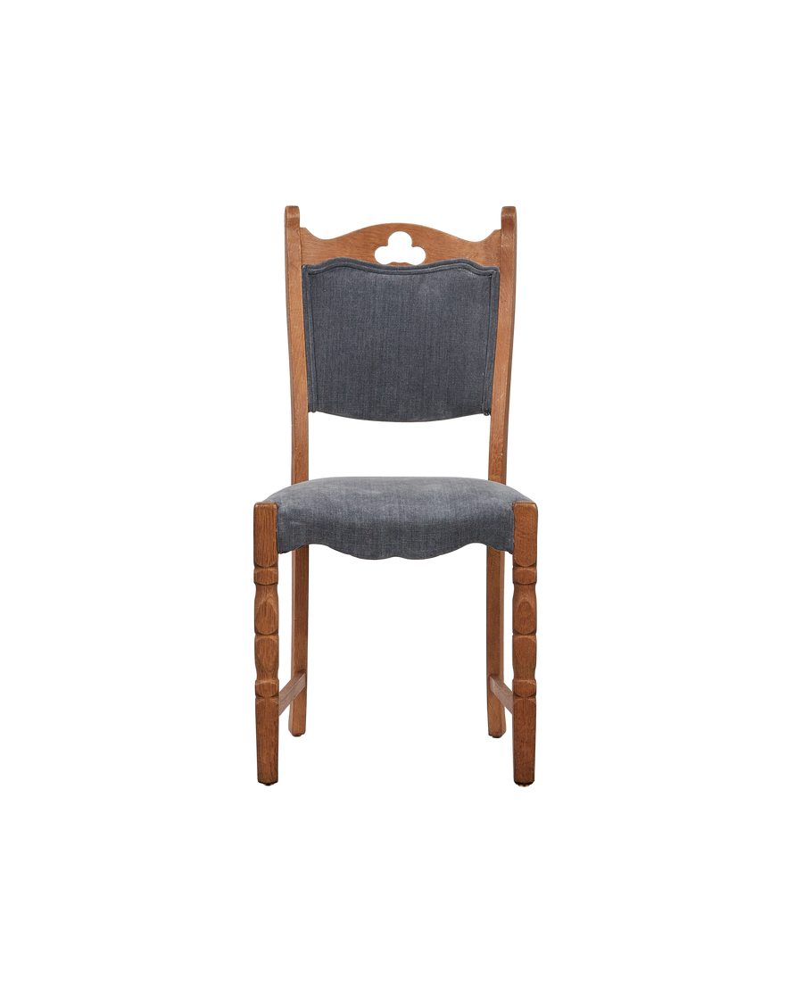 Vintage Henning Style Chair - Cut Clover Dusty Blue from Denmark made of Upholstery