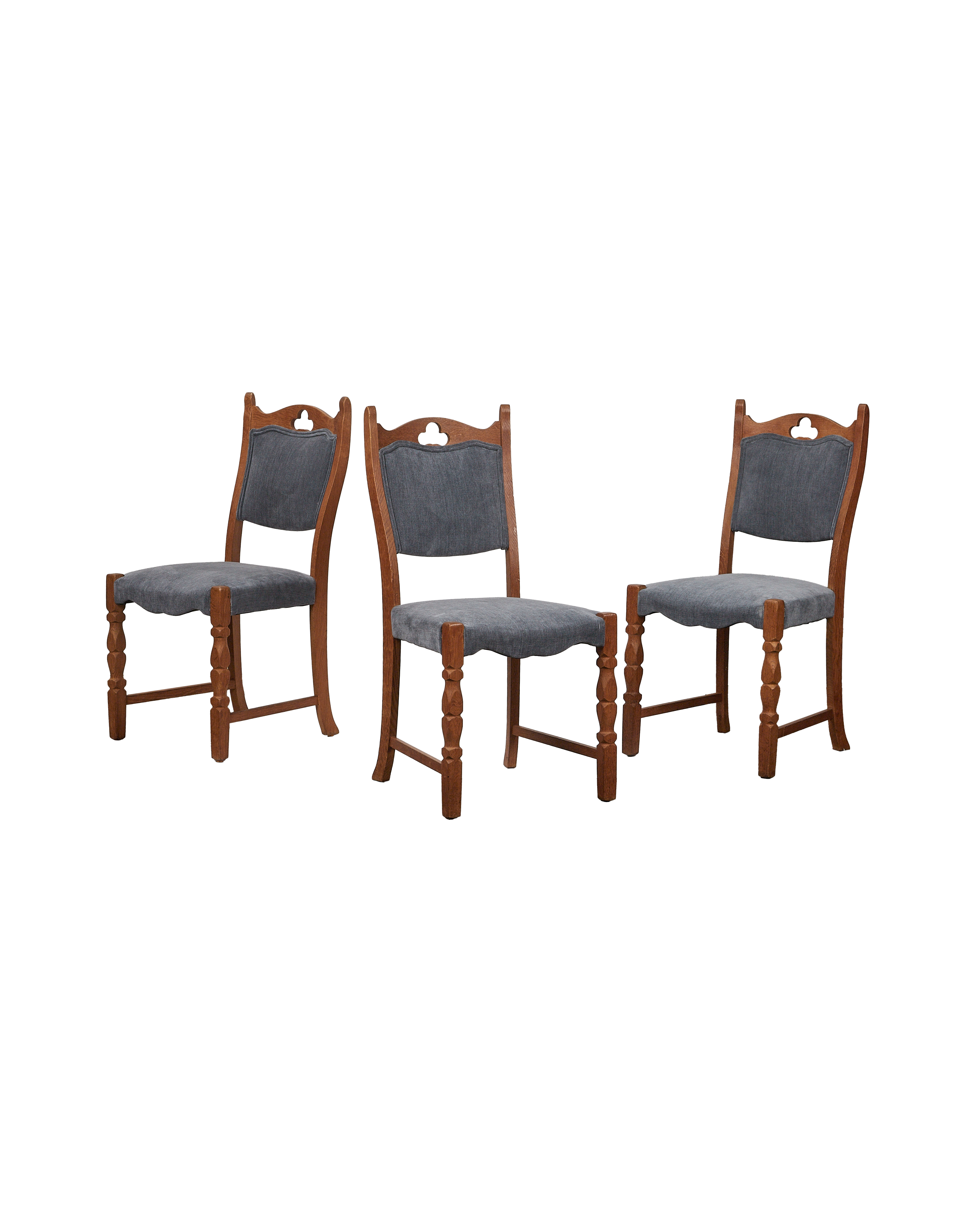 Vintage Henning Style Chair - Cut Clover Dusty Blue from Denmark made of Upholstery