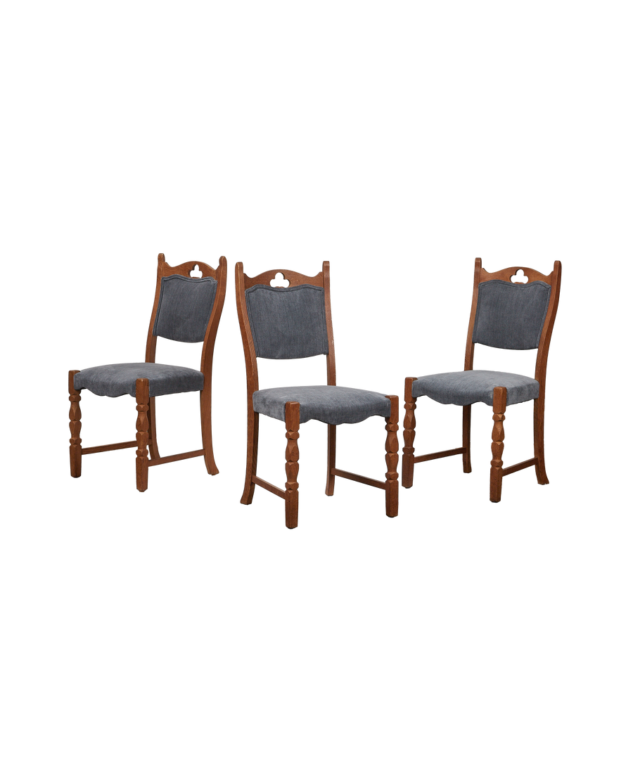 Vintage Henning Style Chair - Cut Clover Dusty Blue from Denmark made of Upholstery