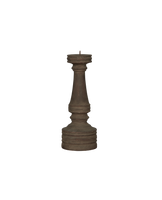 tall wooden chess piece-like candlestick