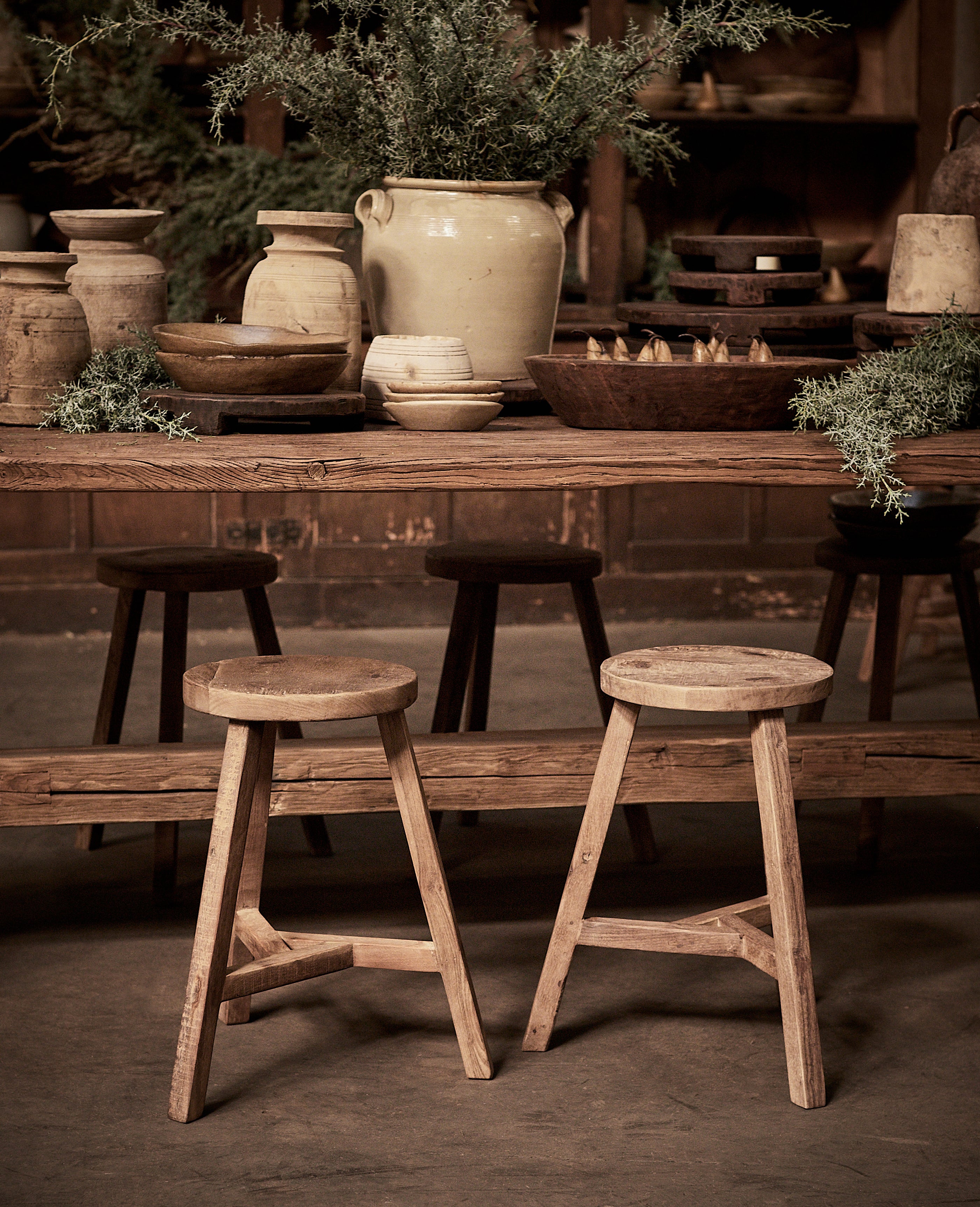 Round Reclaimed Wood Stool