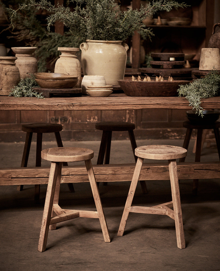 Round Reclaimed Wood Stool