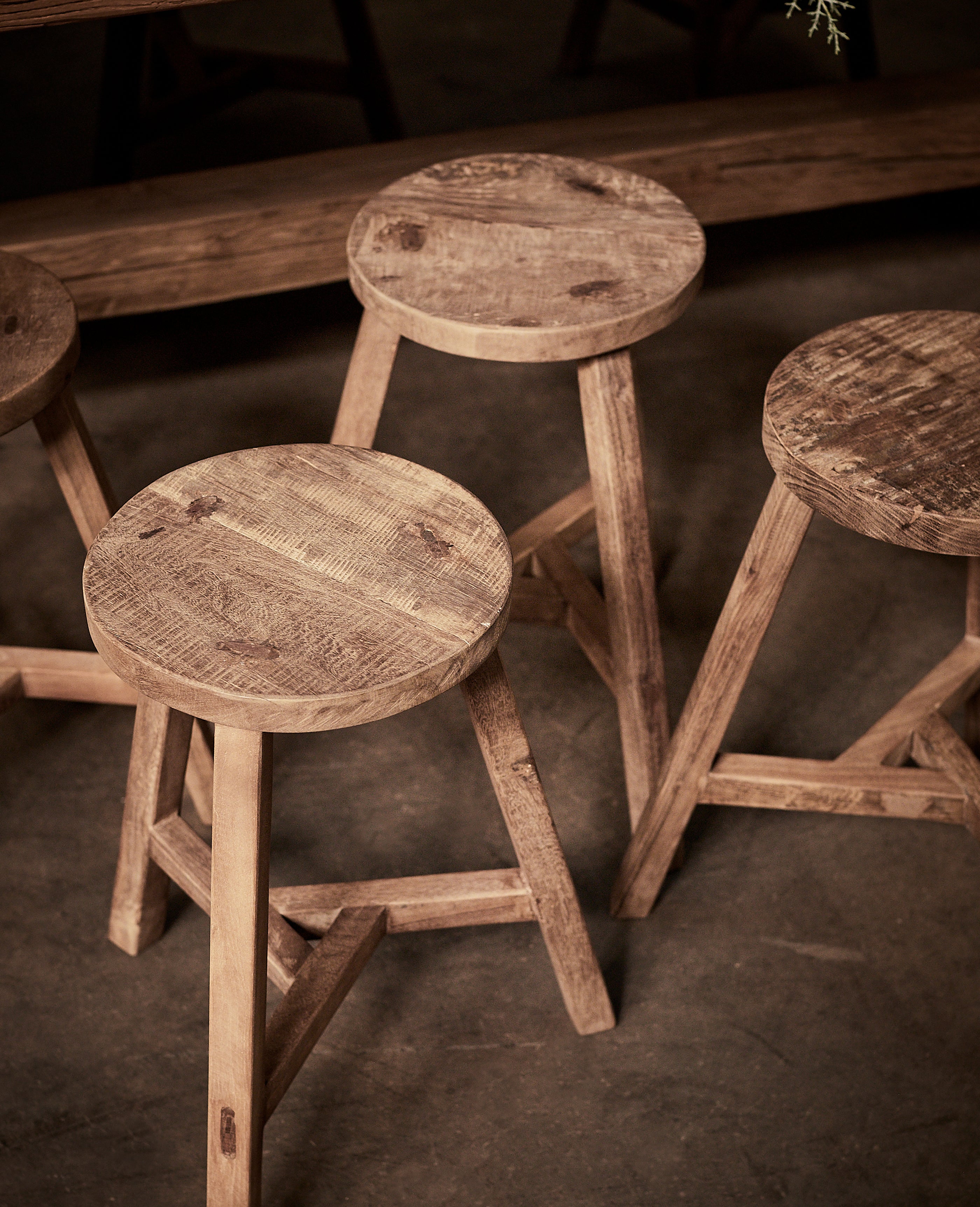 Round Reclaimed Wood Stool