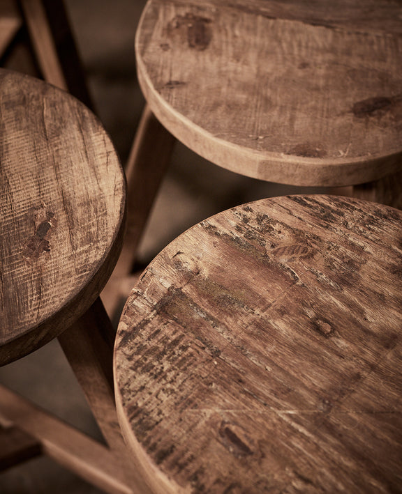 Round Reclaimed Wood Stool