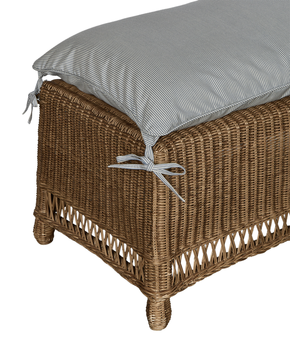 Boxwood Rattan Bench - Bayside Stripe