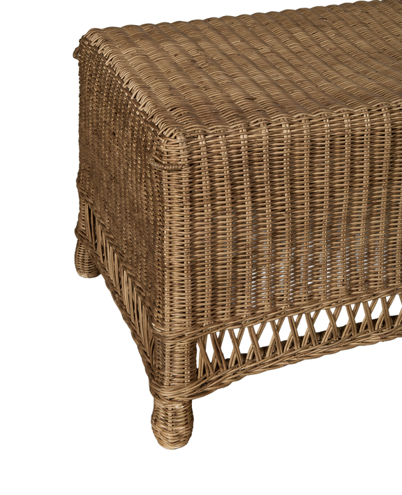 Boxwood Rattan Bench - Bayside Stripe