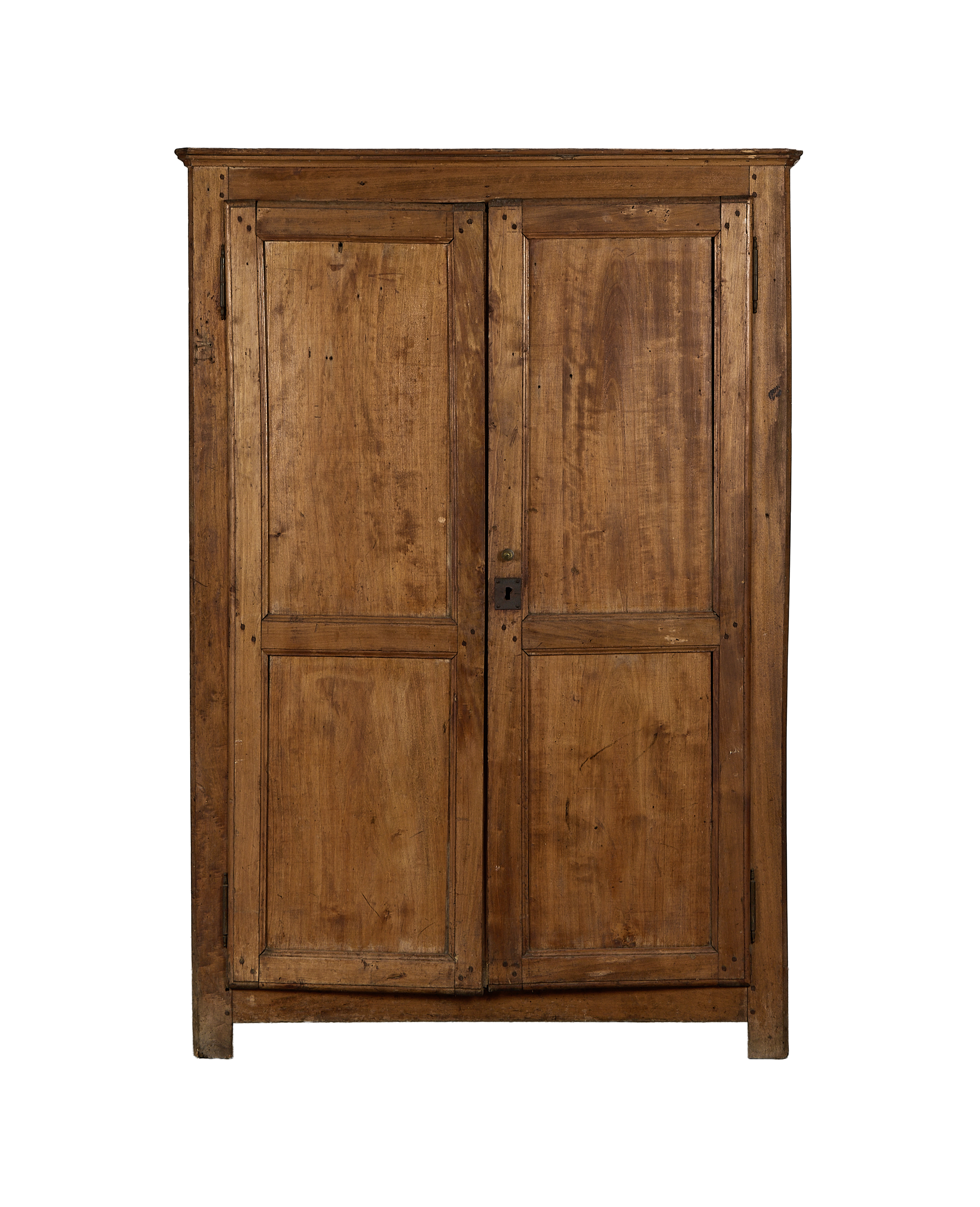 Vintage French changing room cabinet of well-preserved oak with two paneled doors and original lock.