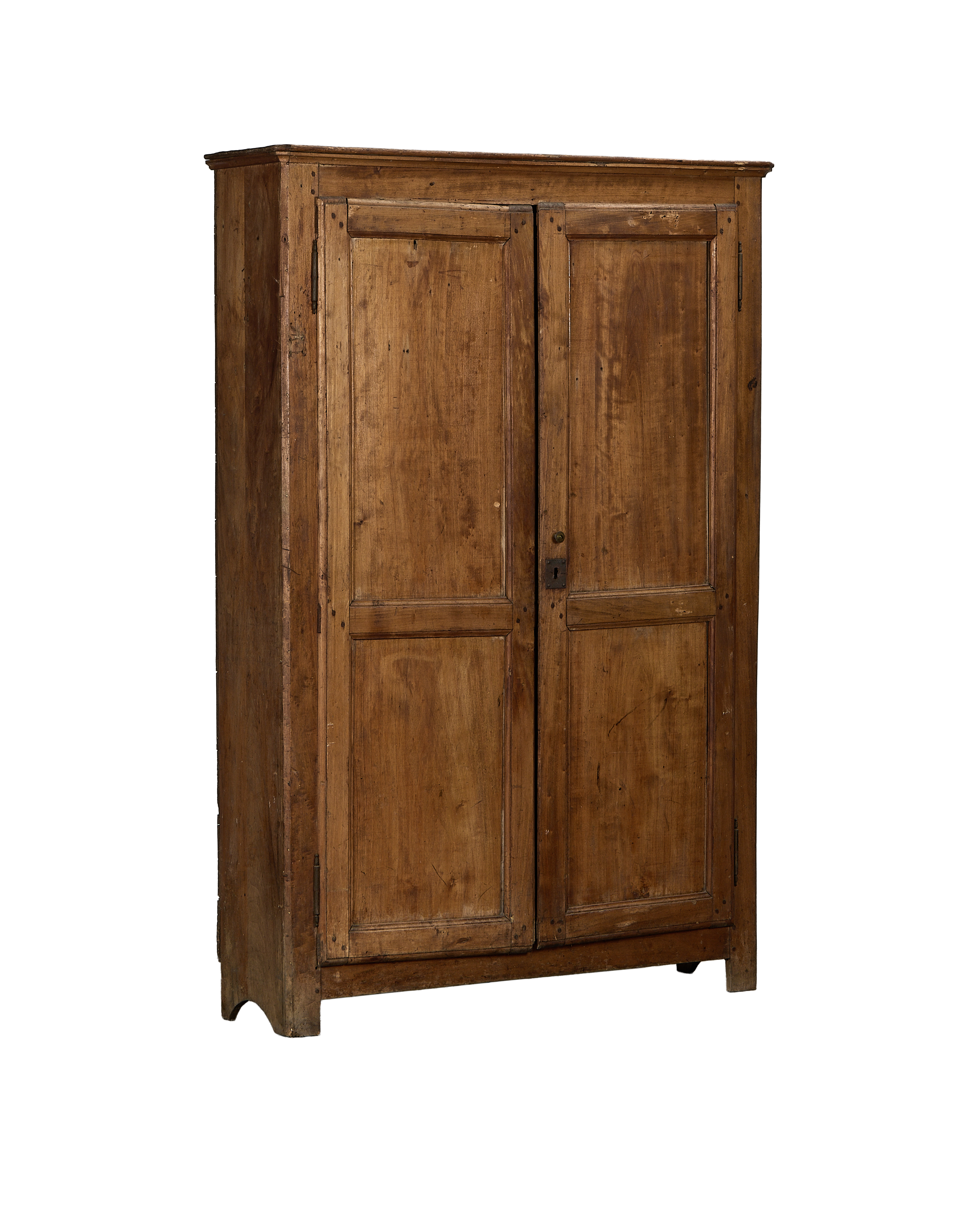Vintage French oak cabinet with closed doors and distressed patinated finish.