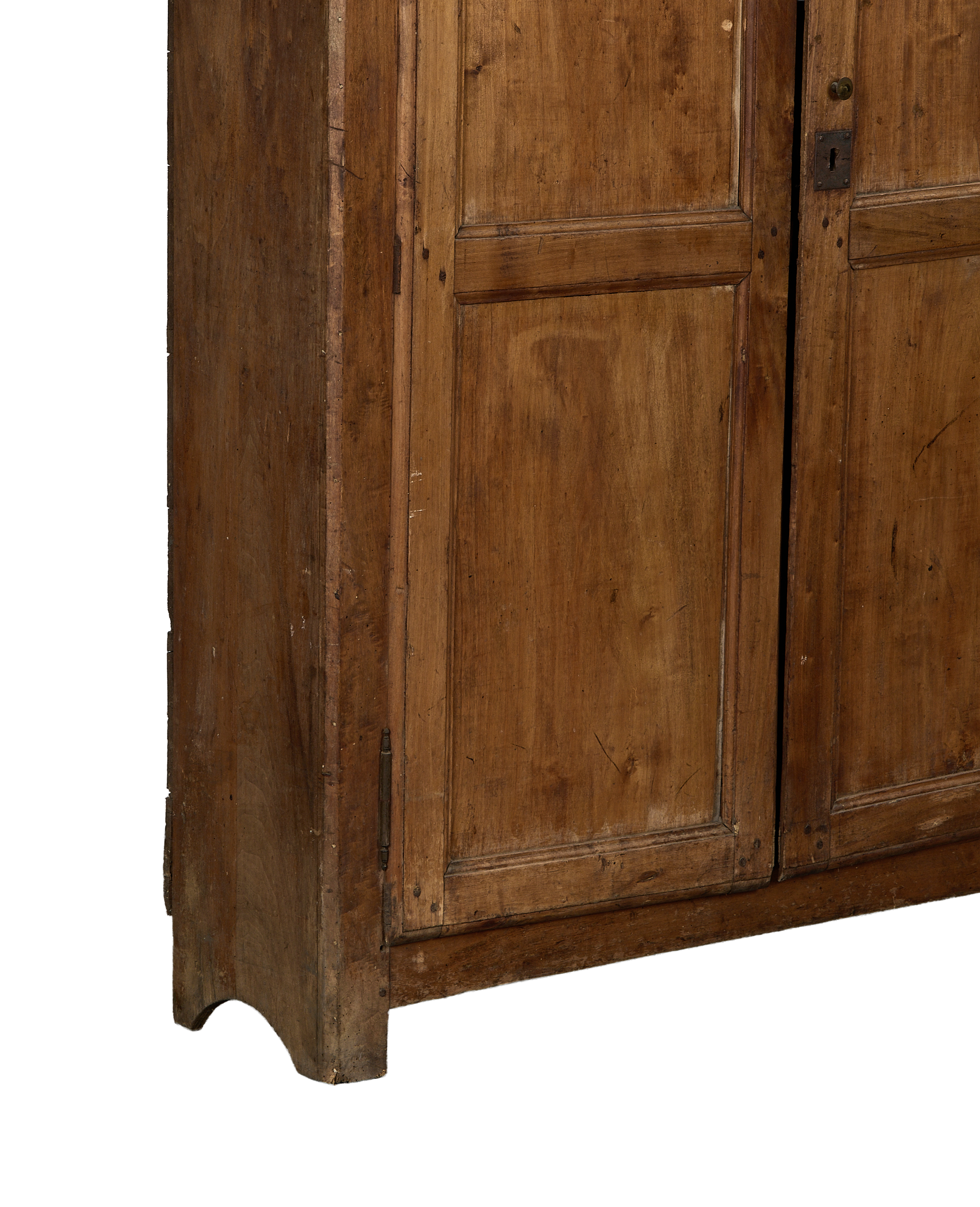 Distressed vintage oak Changing Room Cabinet, showing detailed side panel, door, and foot.