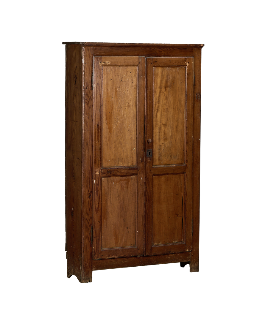 Vintage French oak changing room cabinet with natural distressed patina and wood grain.