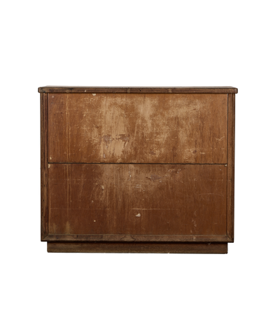 Vintage French oak sideboard, grain bin style, weathered brown wood with distressed patina.