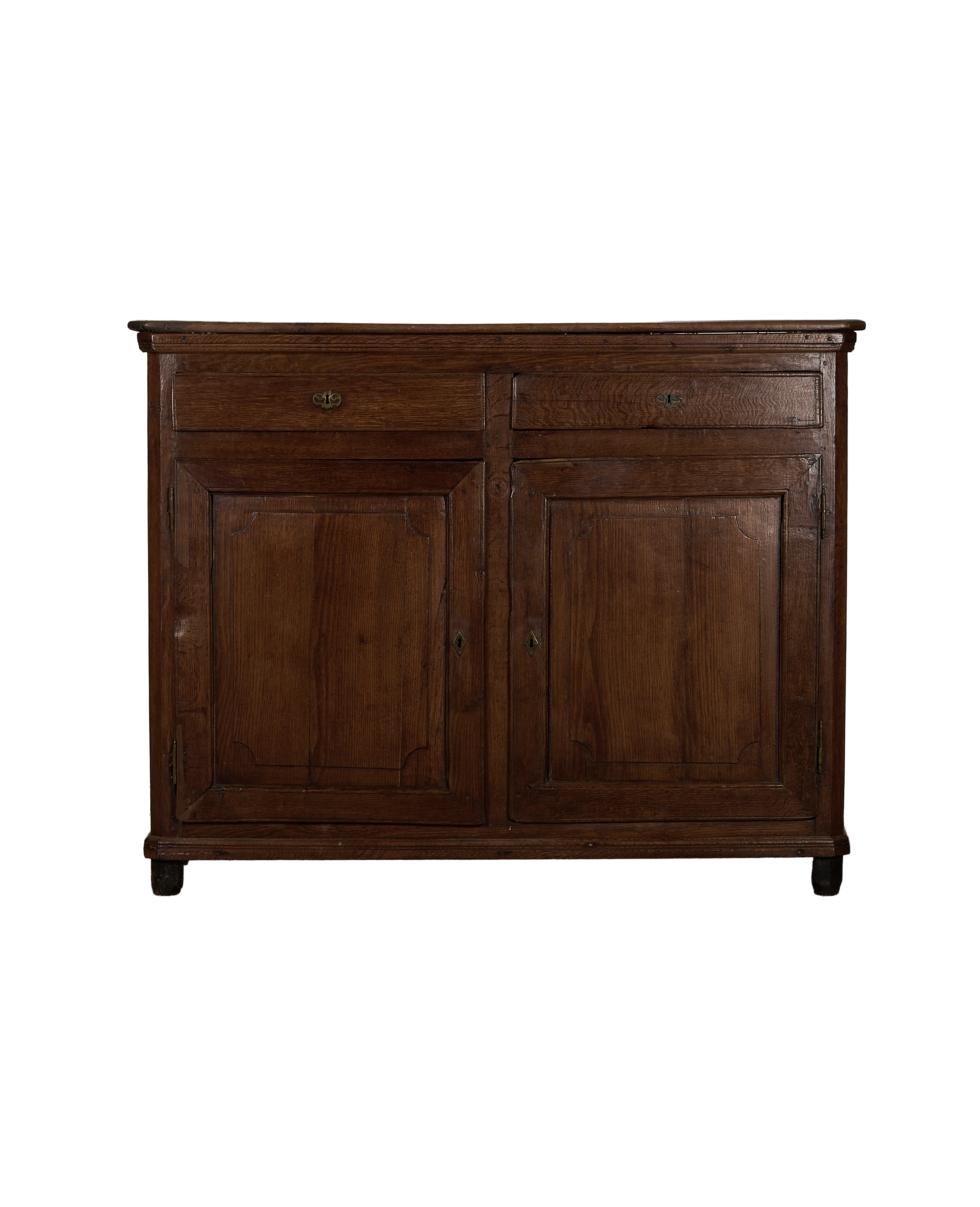 French 18th Century antique oak dresser, two drawers, two cabinet doors.