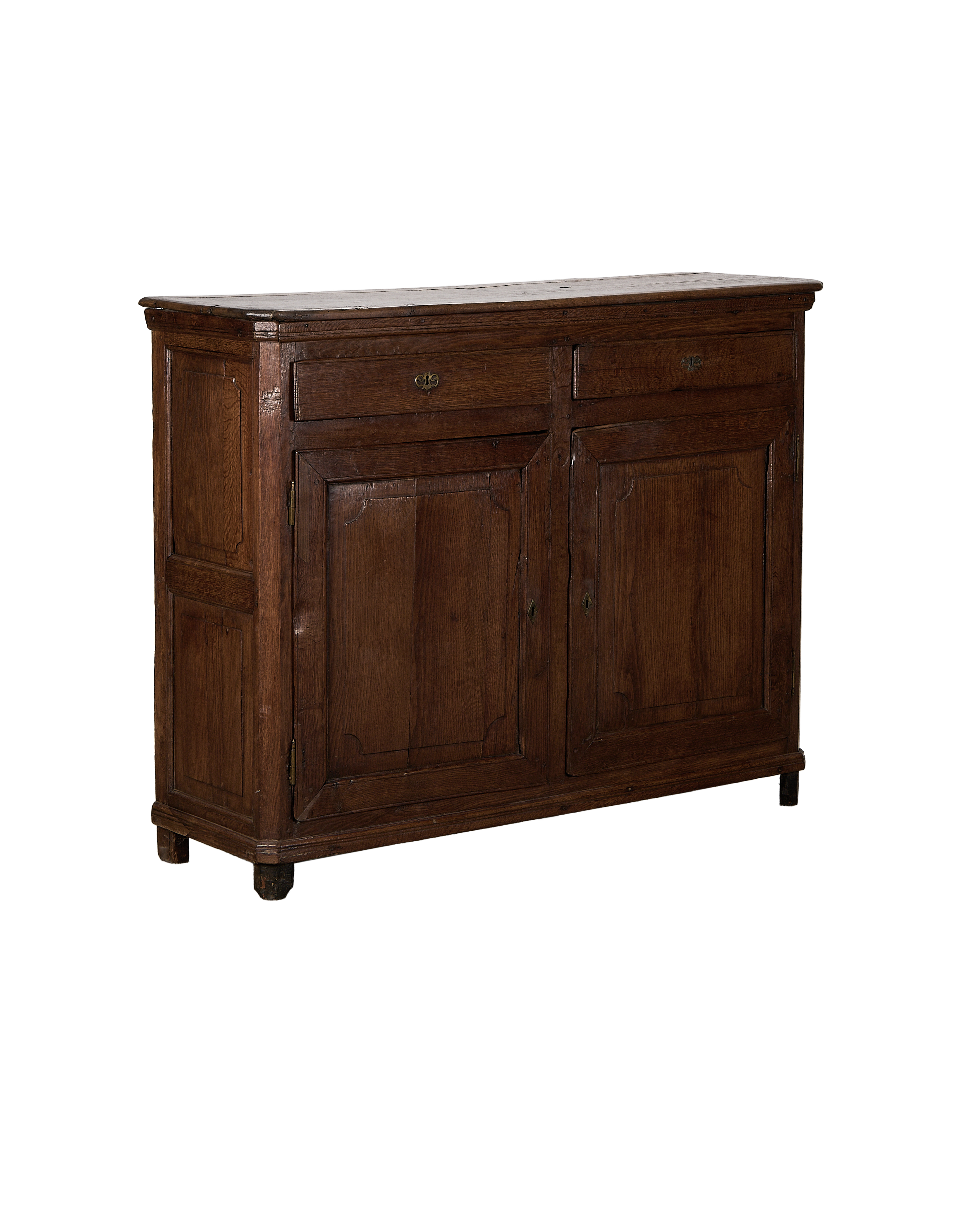 Full frontal view 18th century French oak dresser with original vintage patina.