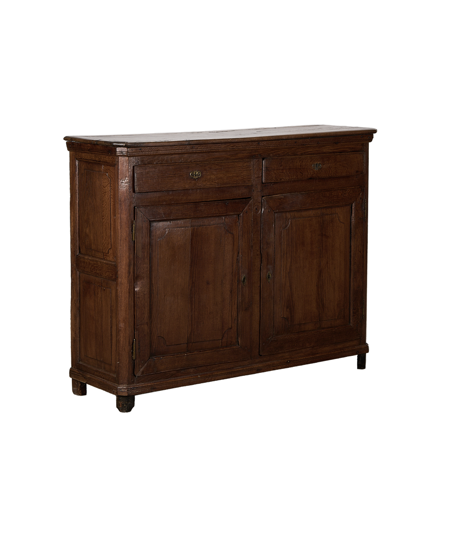 Full frontal view 18th century French oak dresser with original vintage patina.