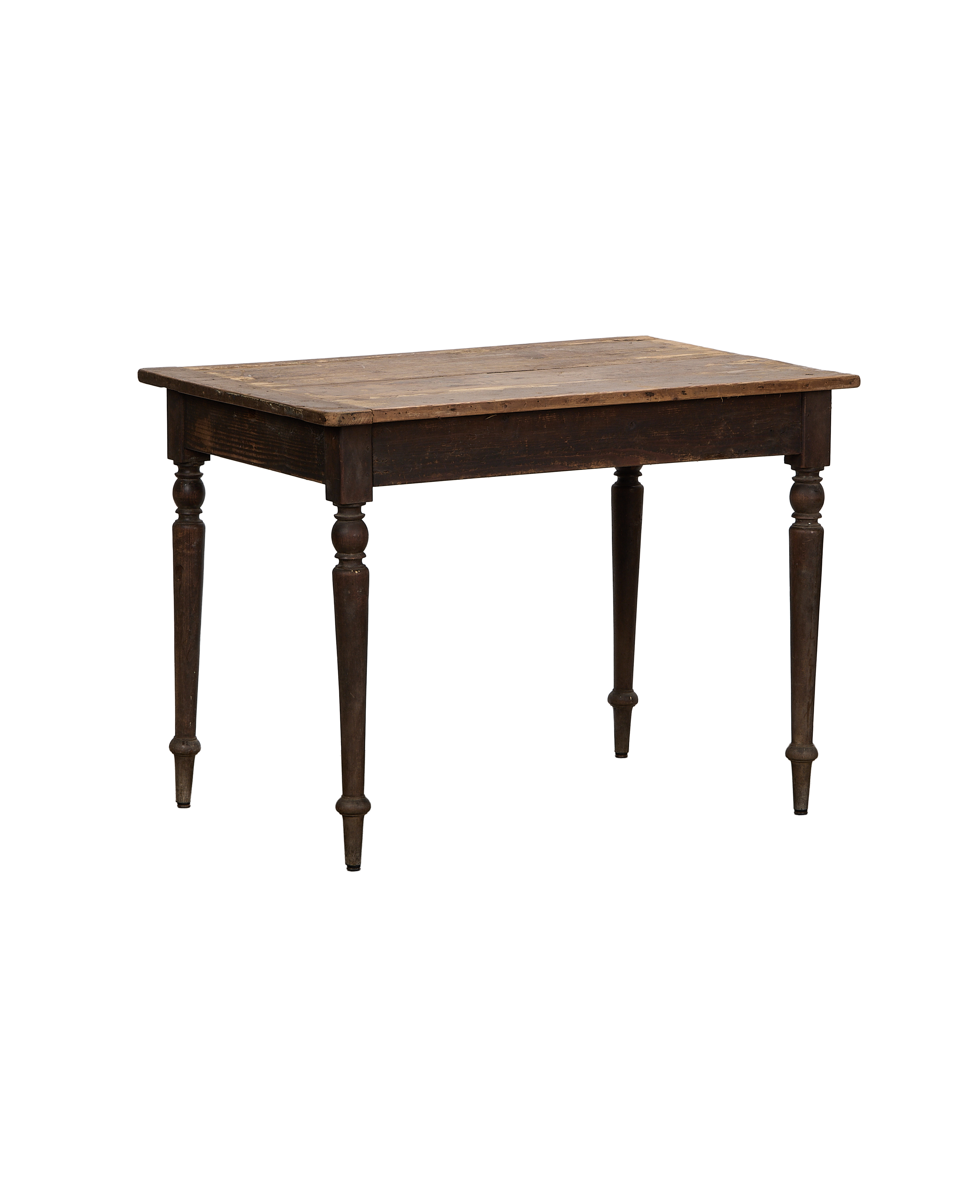 Vintage French oak rectangular table, distressed black finish, with turned legs.