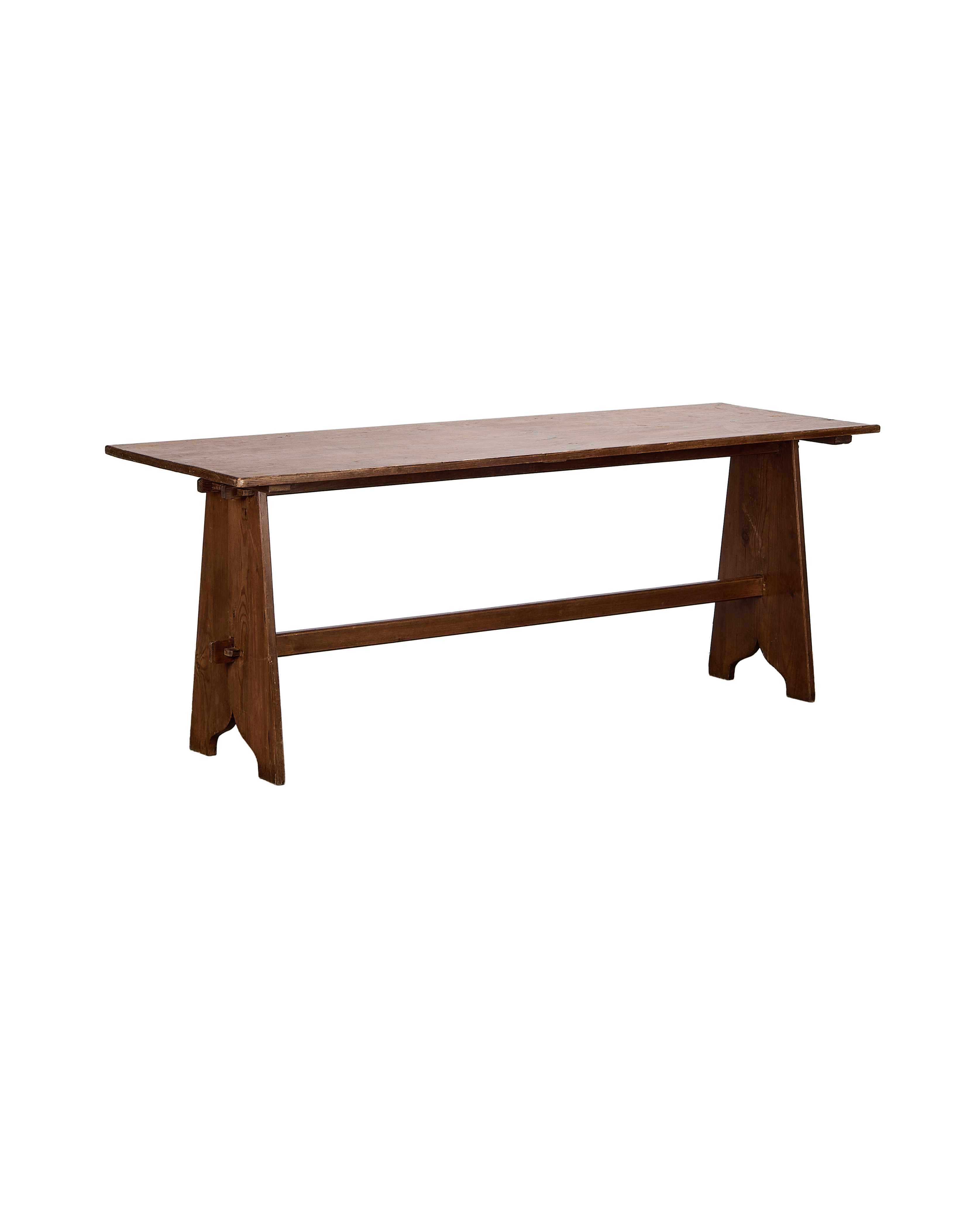 Vintage French country oak refectory table, visible natural condition and craftsmanship.
