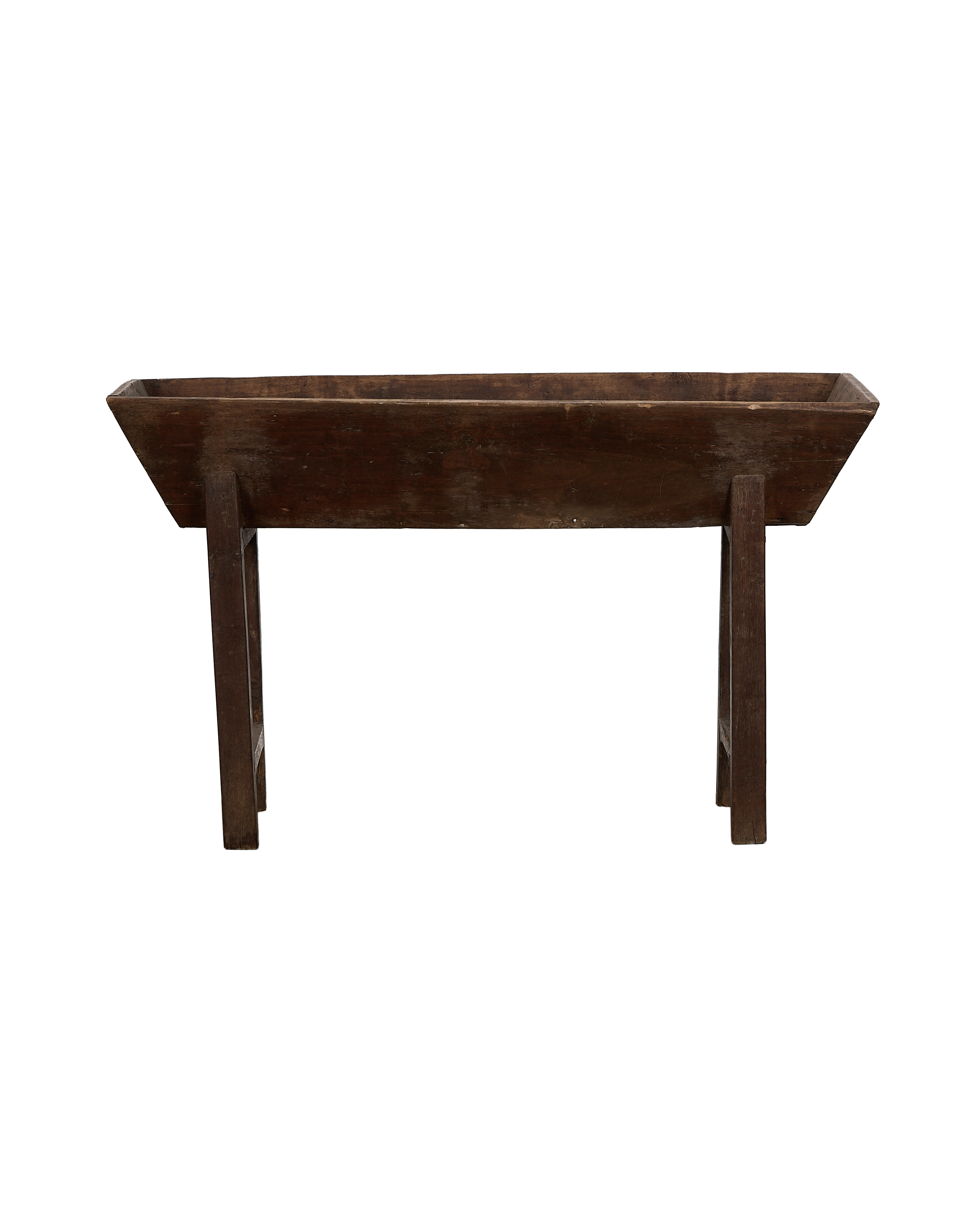 Vintage French oak Petrin Table with dark, weathered wood finish.