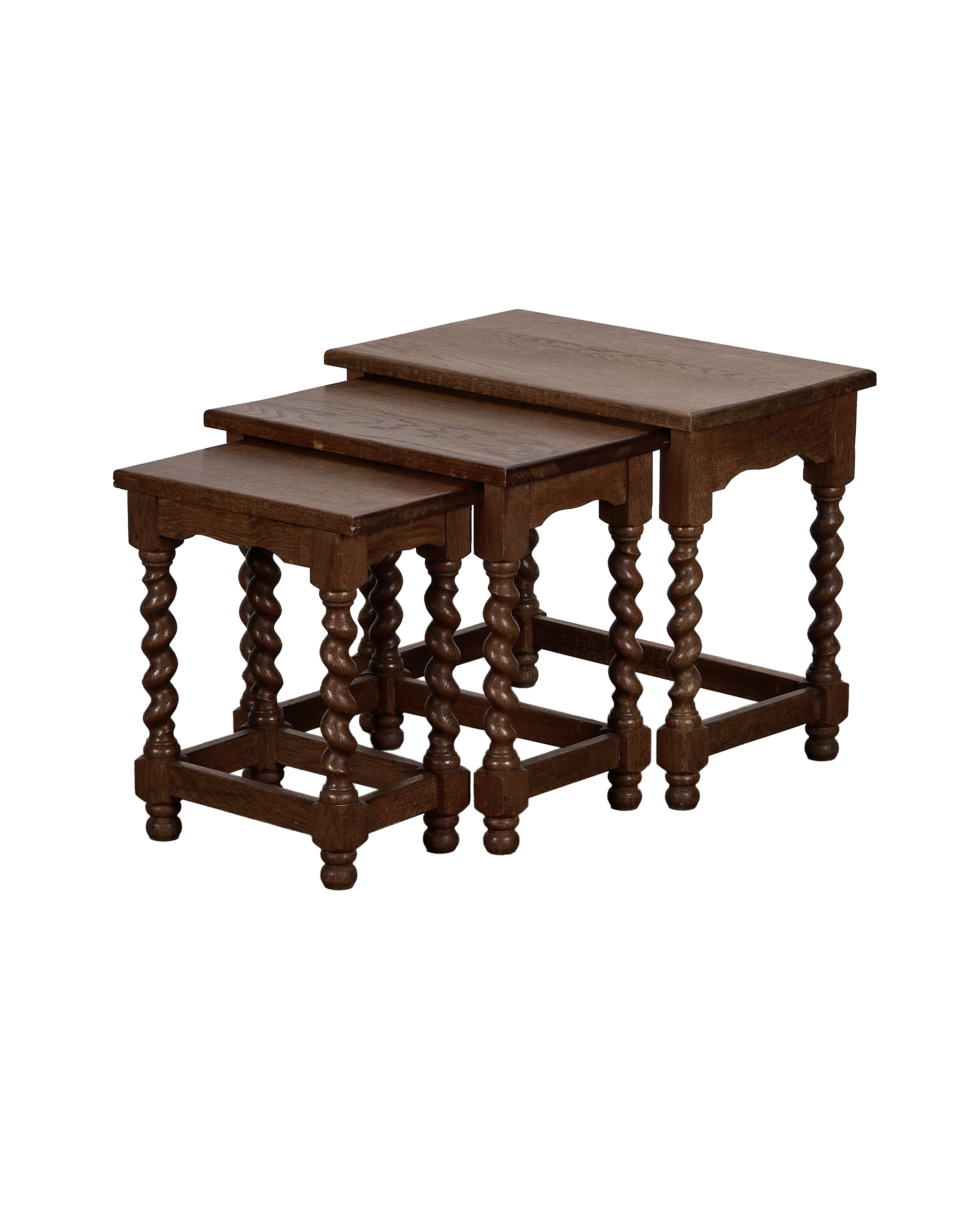 Barley Twist Nesting Tables - Set of 3 - oak - from France - vintage
