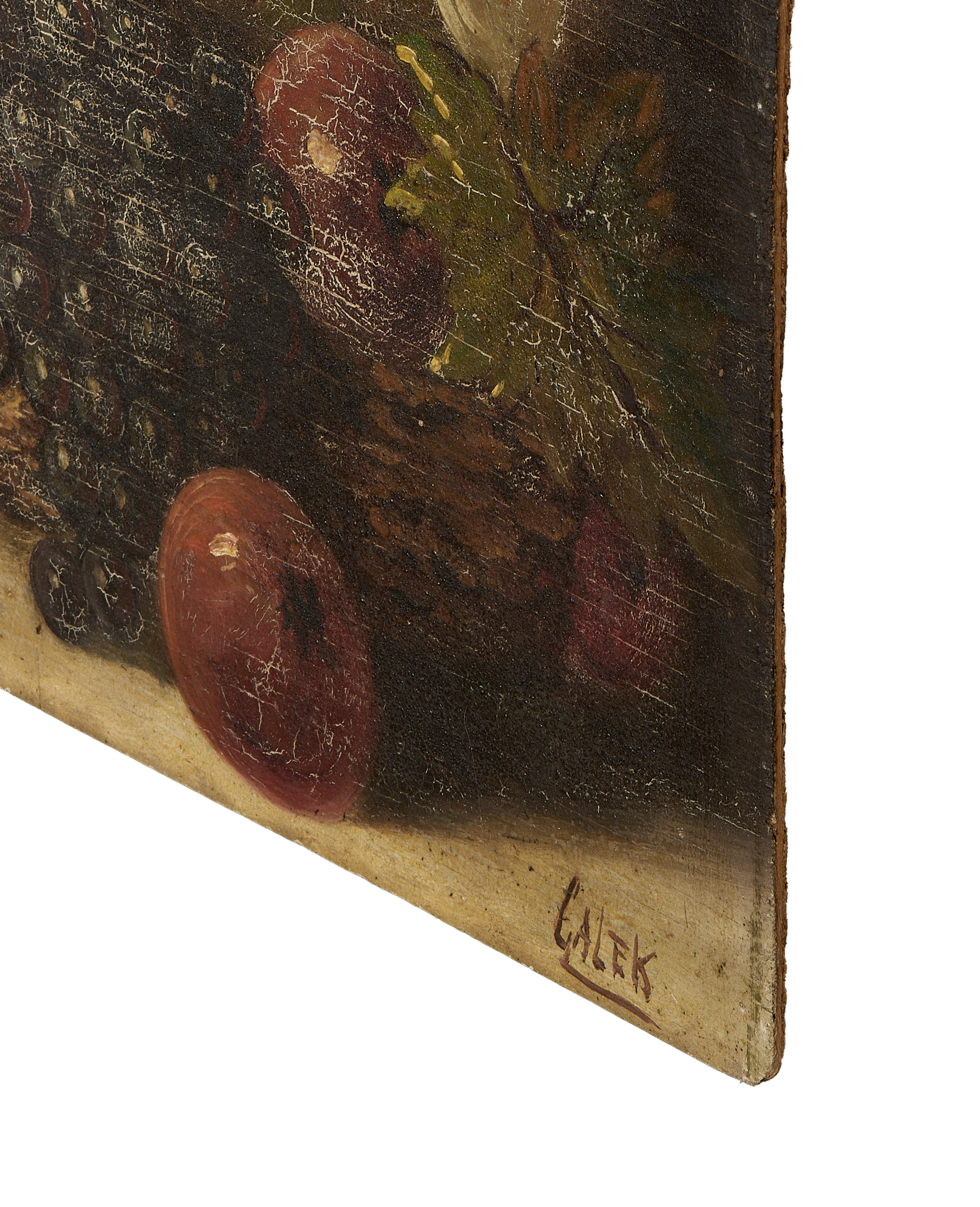 Vintage French Still Life on Oak. Close-up detail shows 