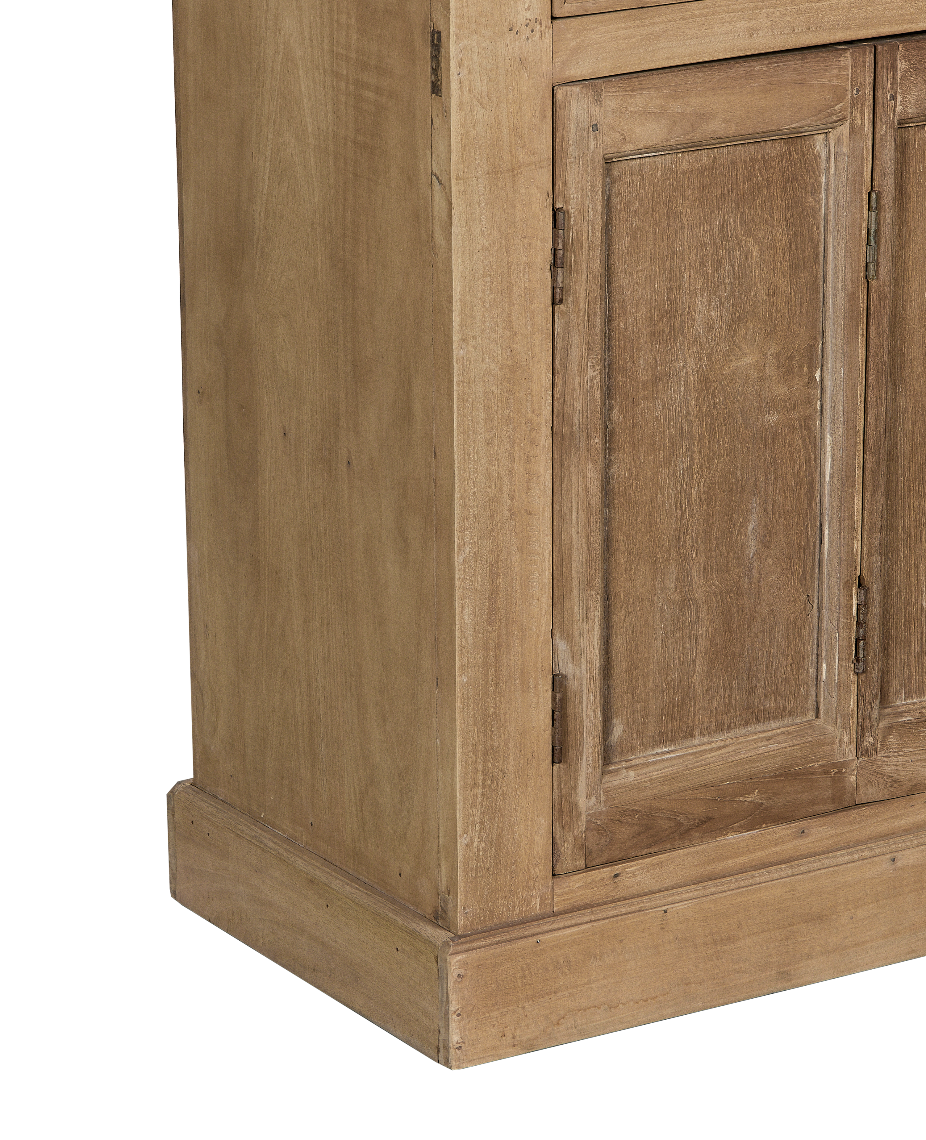 Vintage bleached oak cabinet base, showing detailed wood grain and panel door.