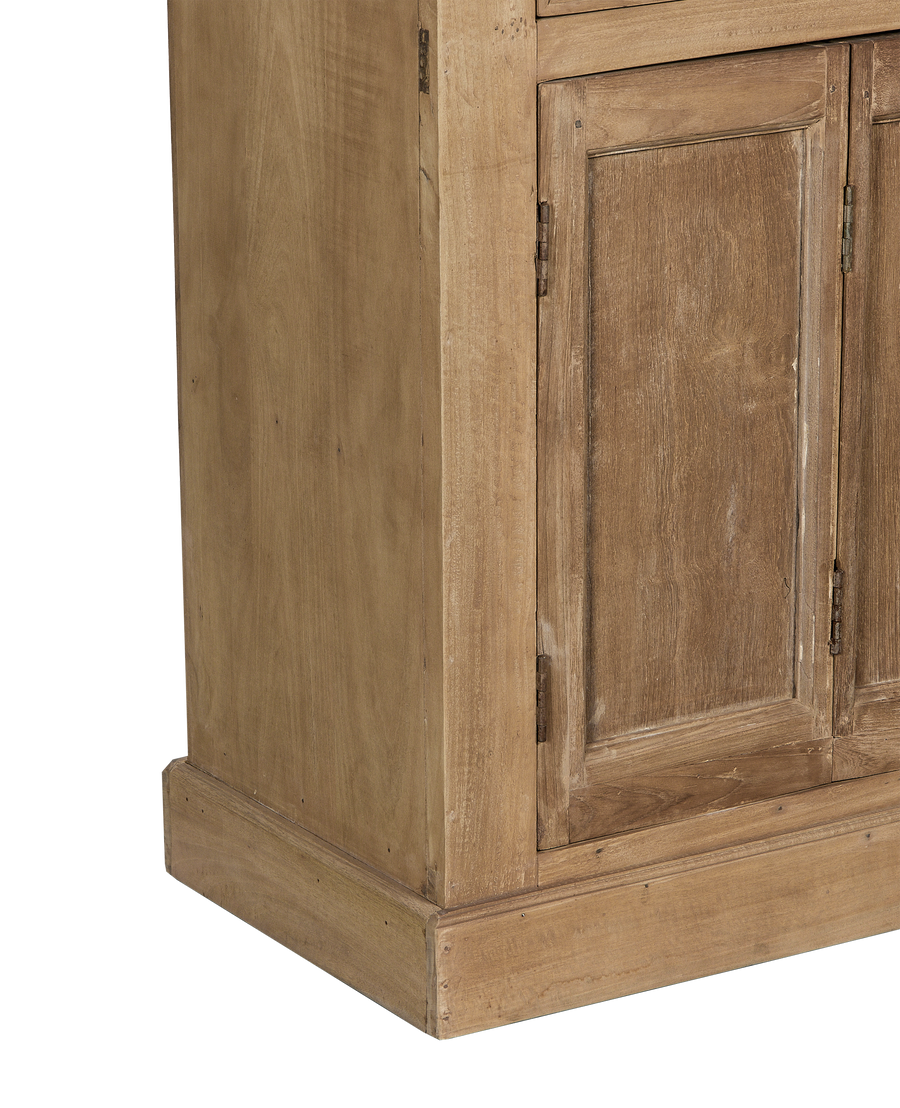Vintage bleached oak cabinet base, showing detailed wood grain and panel door.