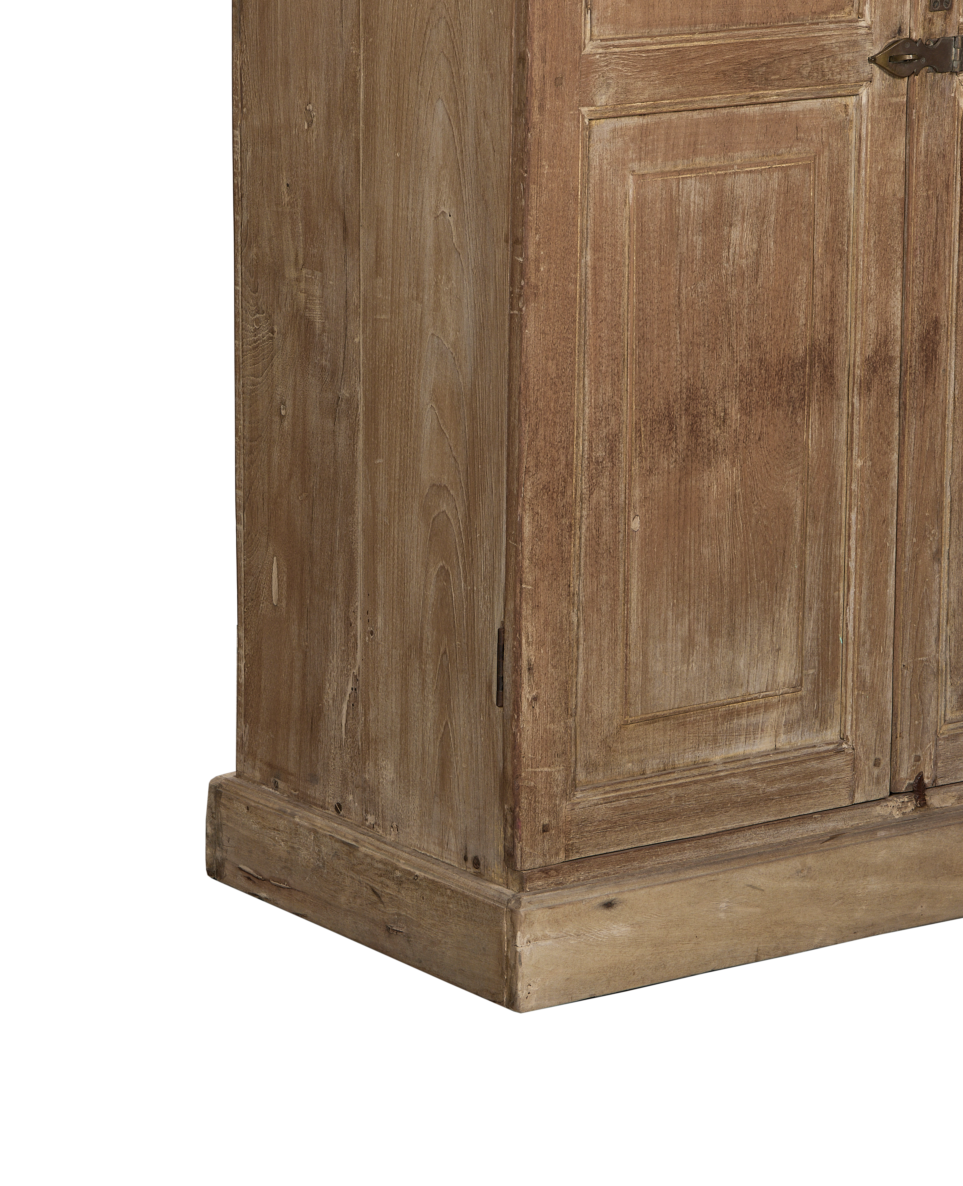 Vintage bleached oak cabinet base with weathered details, made in India.