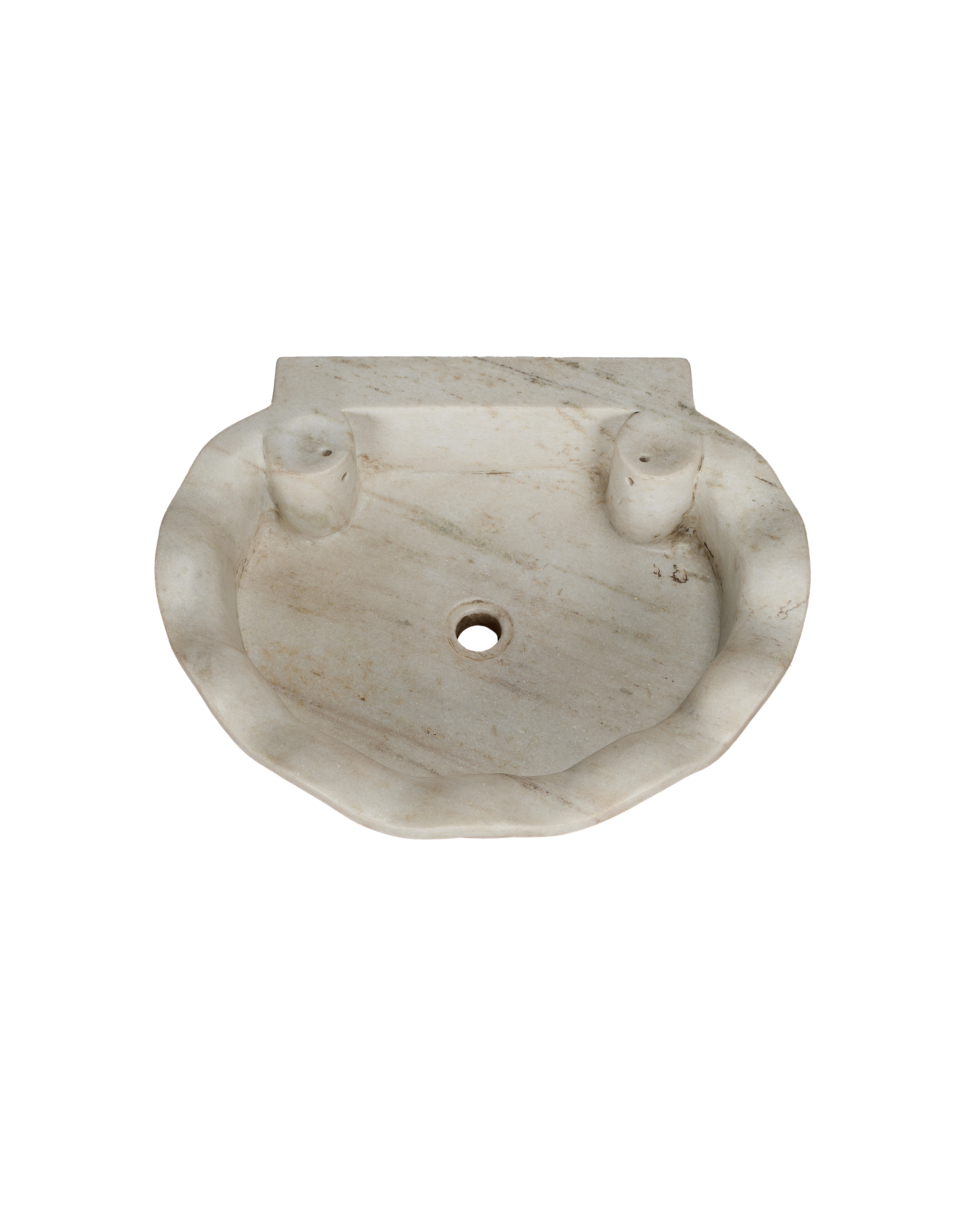 Indian white marble sink, reproduction with natural color variation and vintage character.