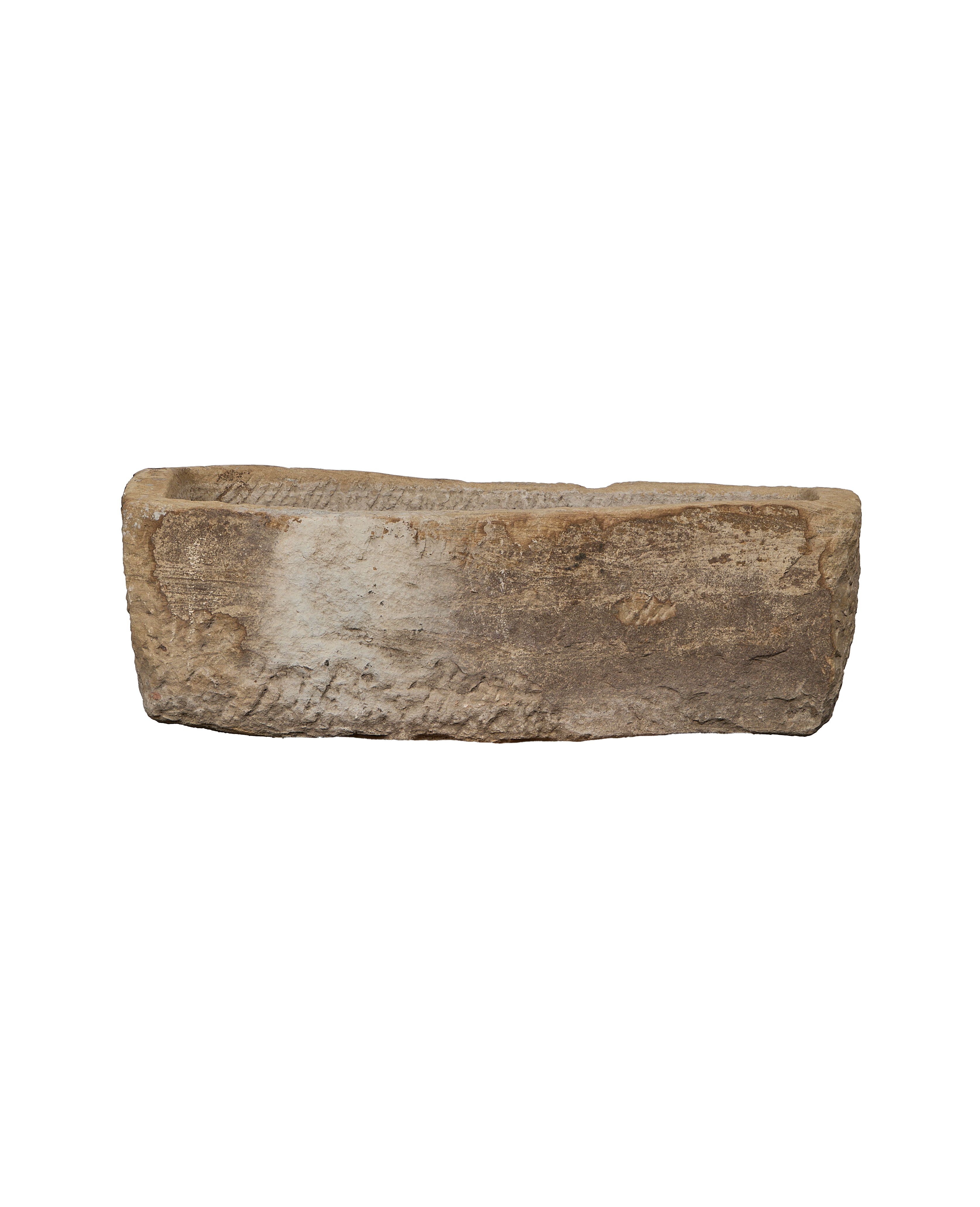 Vintage Indian rectangular stone trough with rough texture and weathered finish.