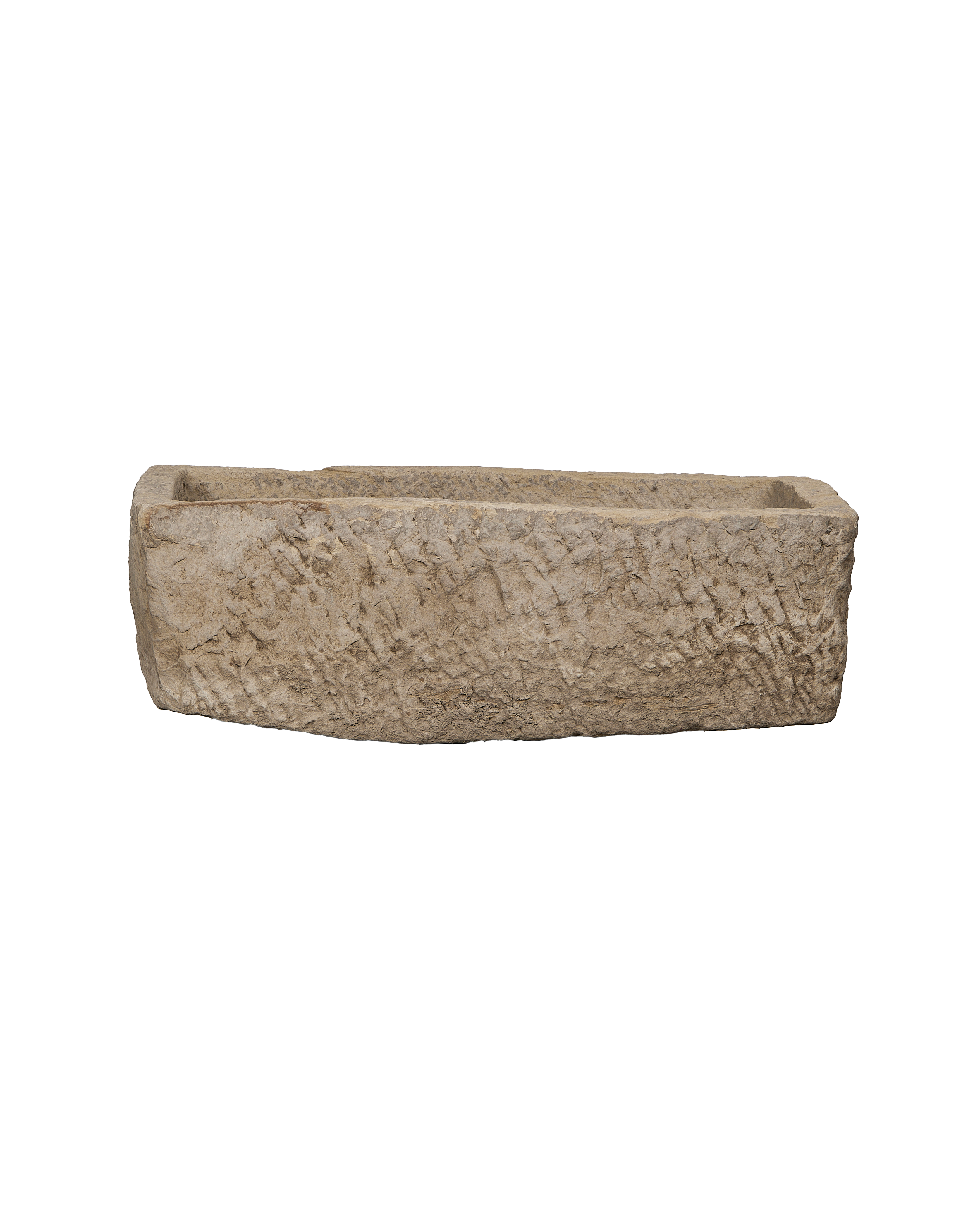 Vintage Indian rectangular stone trough with rough hewn texture and aged patina.