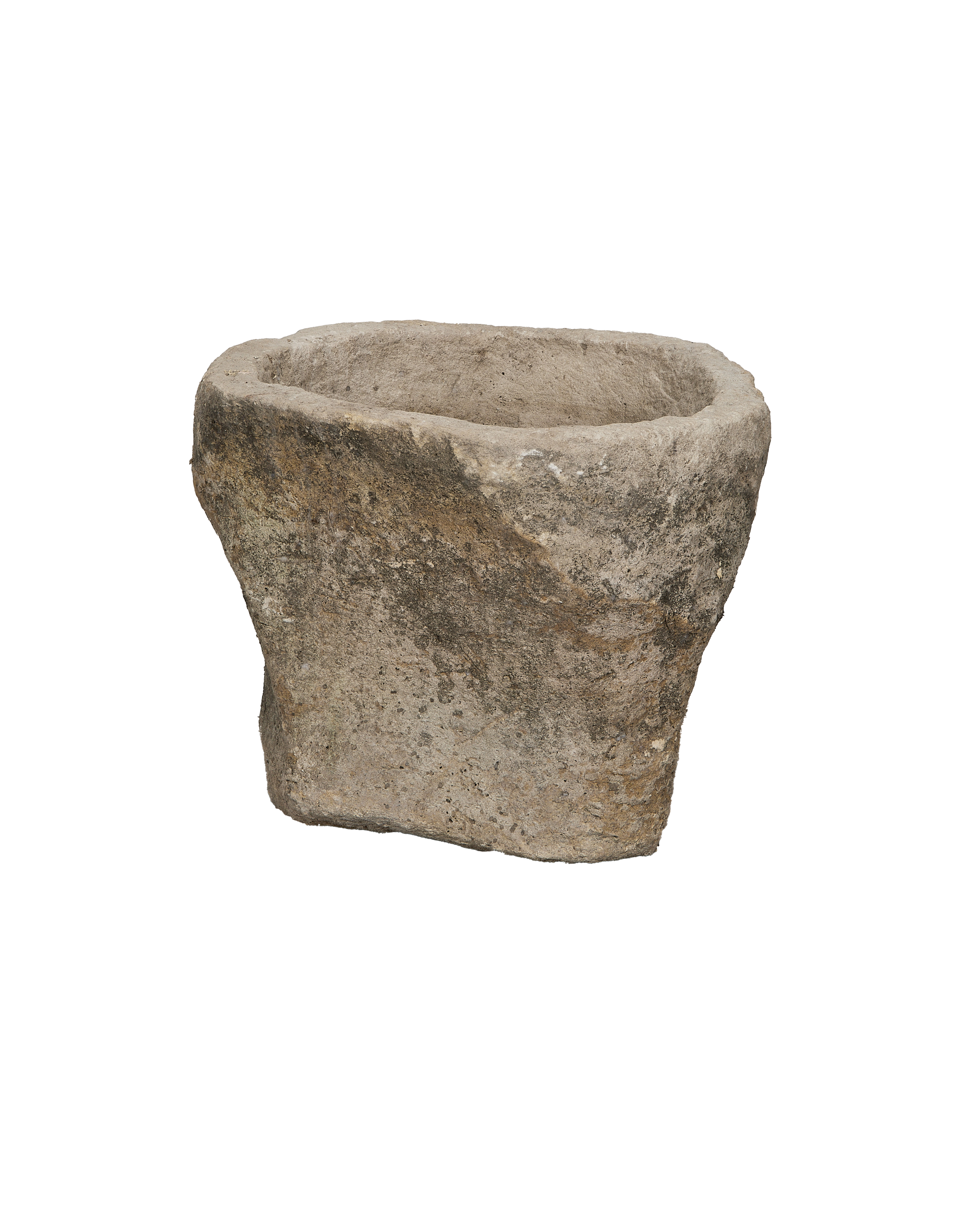Vintage round limestone trough from Indonesia, weathered with natural imperfections, main image.