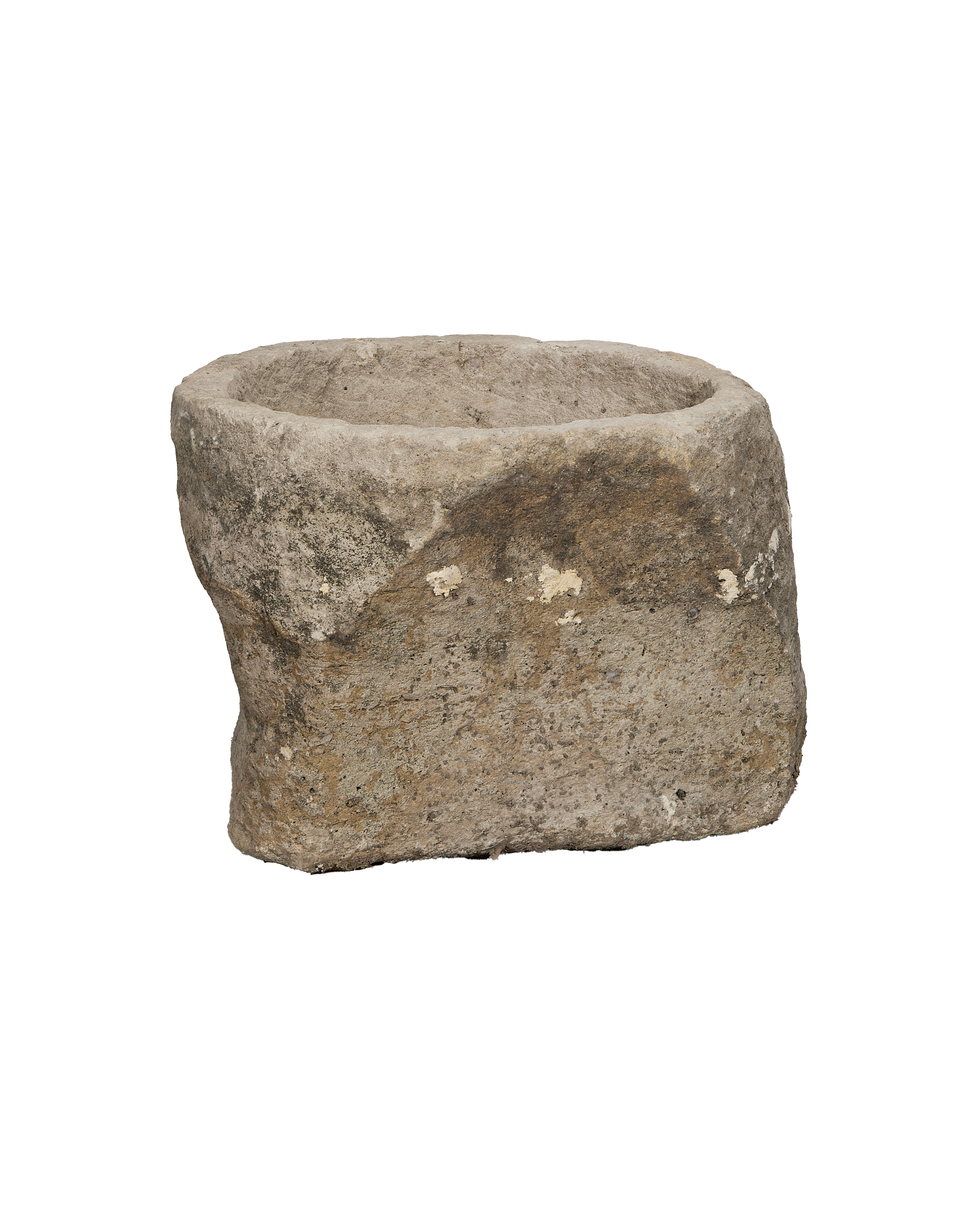 Vintage limestone trough from Indonesia, showing rough exterior and weathered surface details.
