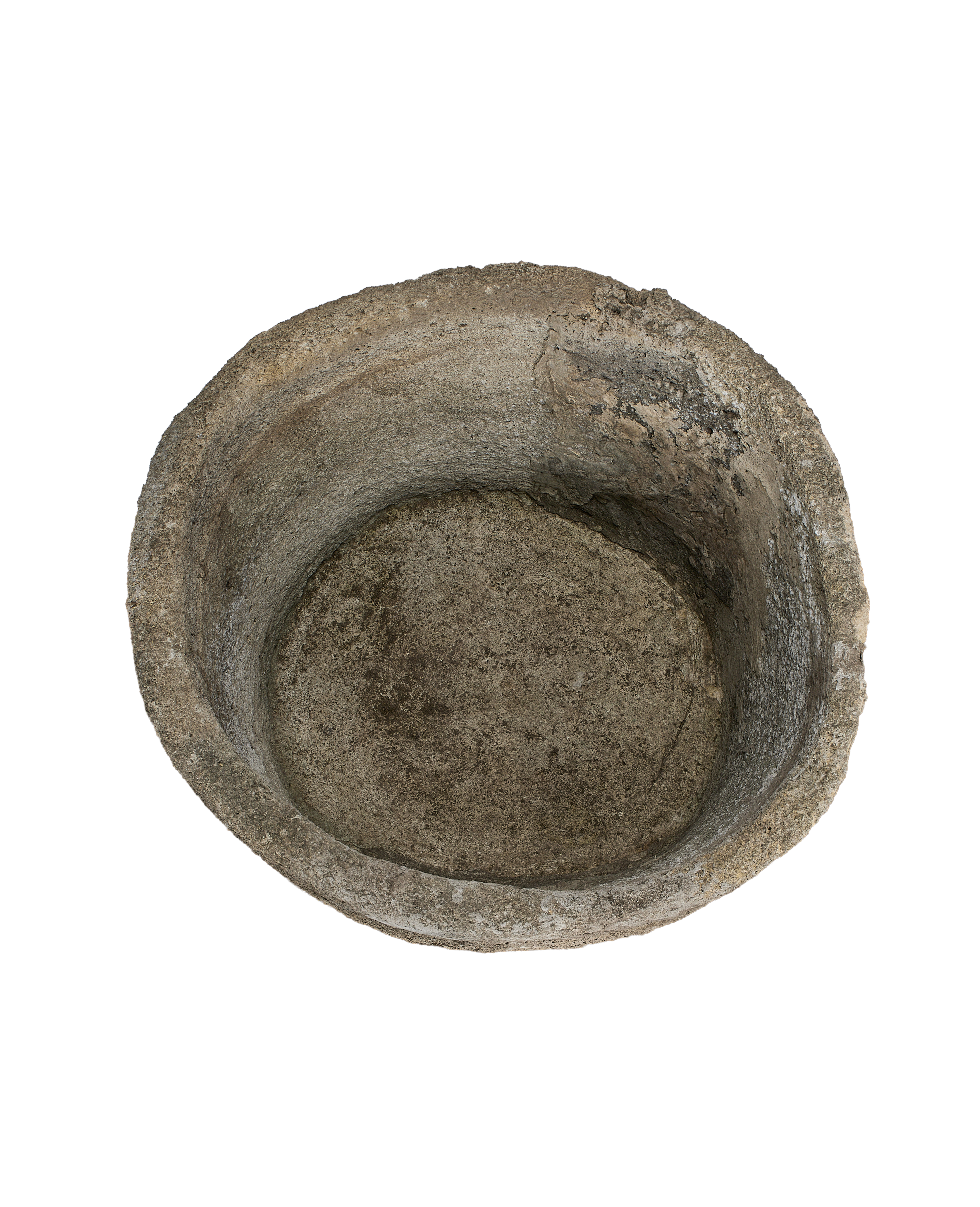 Vintage Indonesian limestone trough, top-down view showing weathered, textured interior.