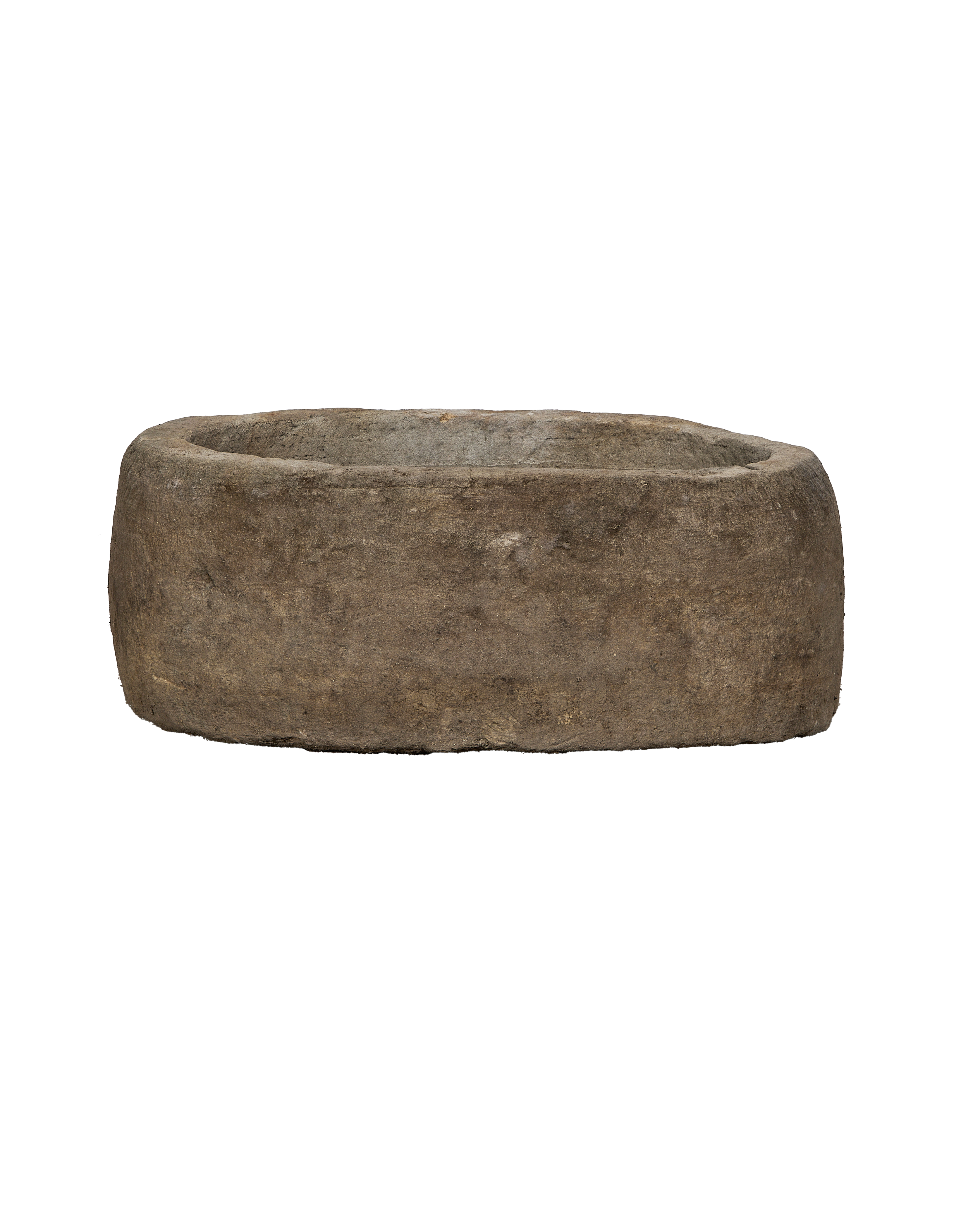Vintage oblong limestone trough from Indonesia, weathered with natural texture.