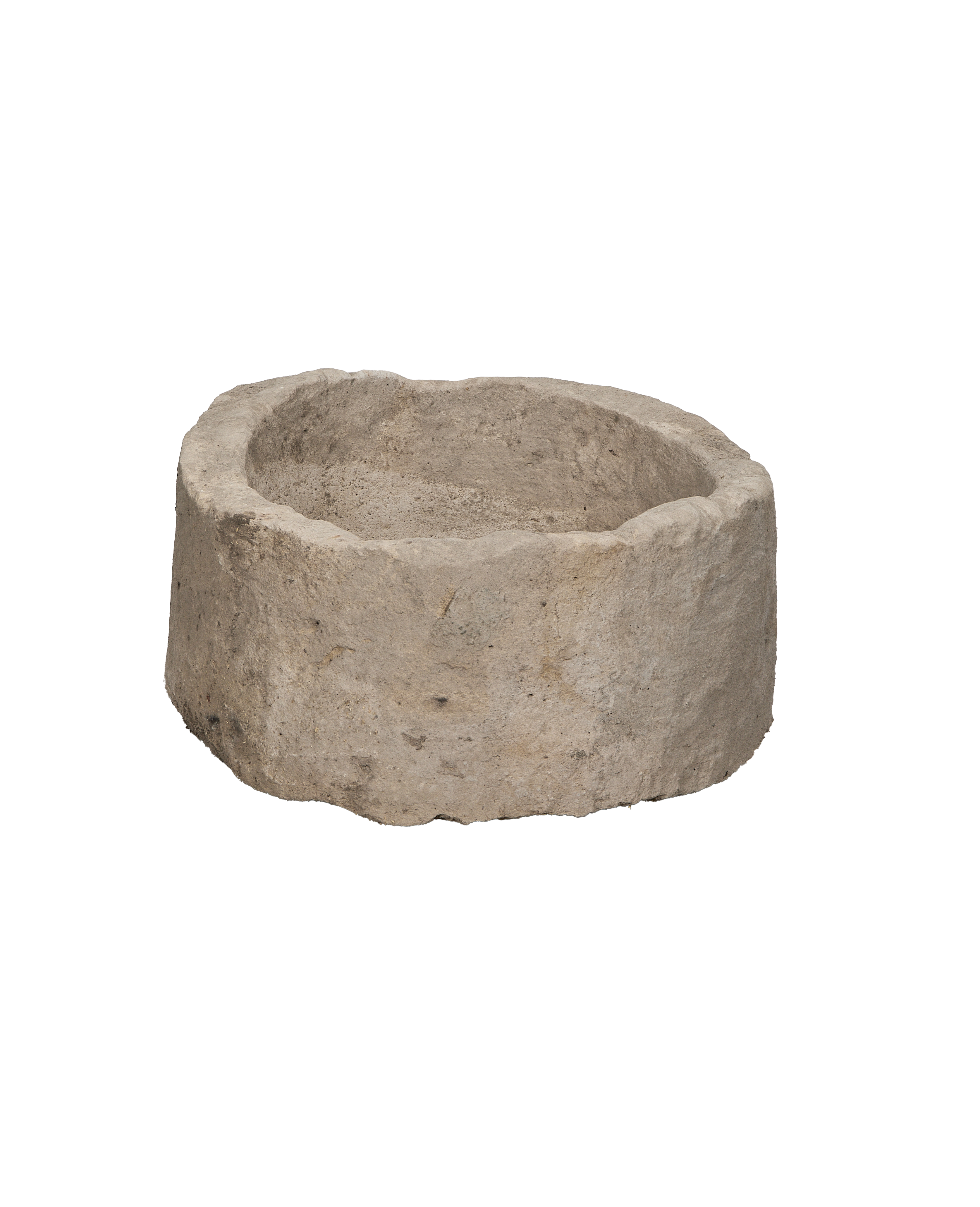 Vintage Indonesian limestone trough, OAK style, showing interior texture and worn rim.