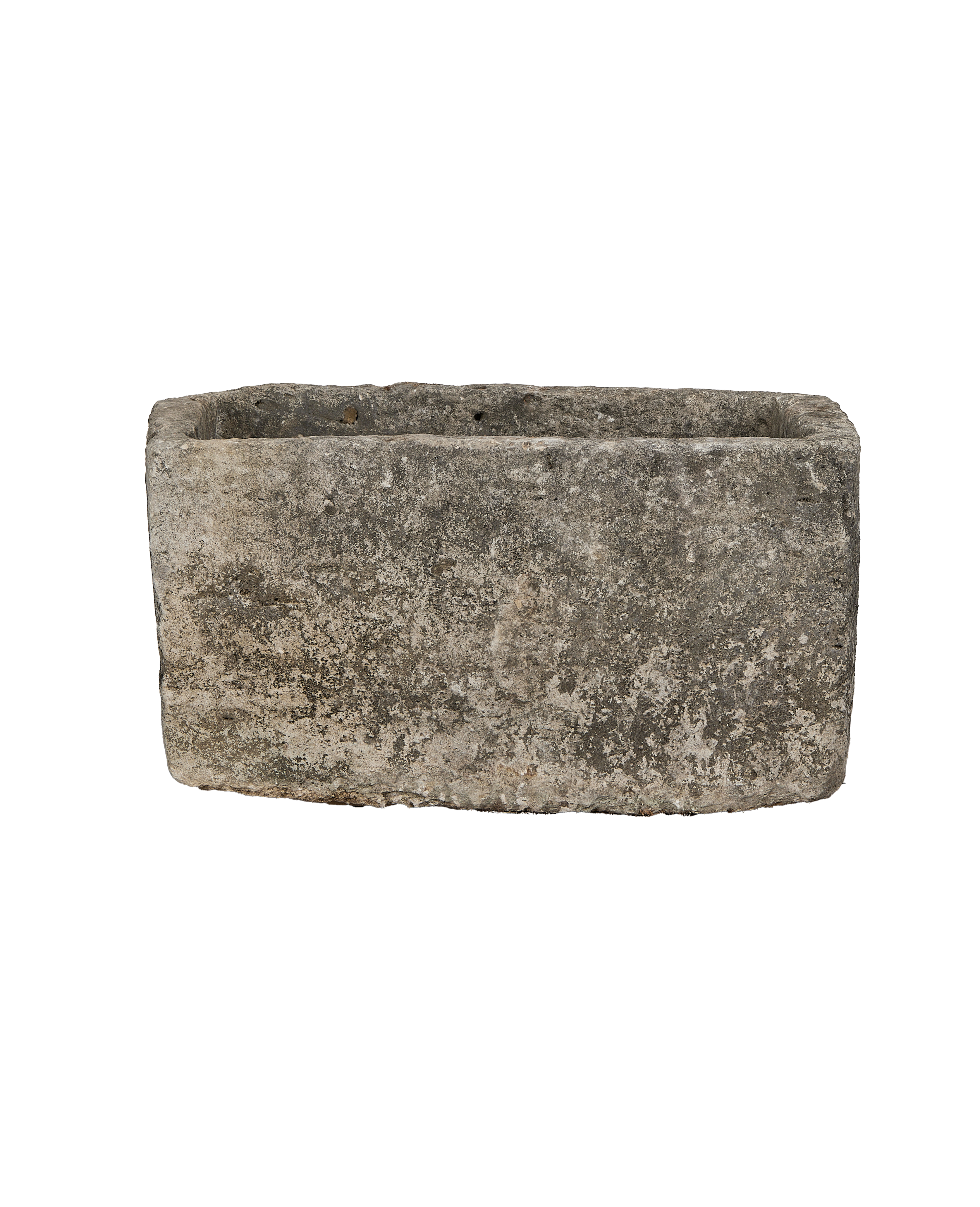 Vintage Indonesian rectangular limestone trough, showing weathered texture on side and top edges.