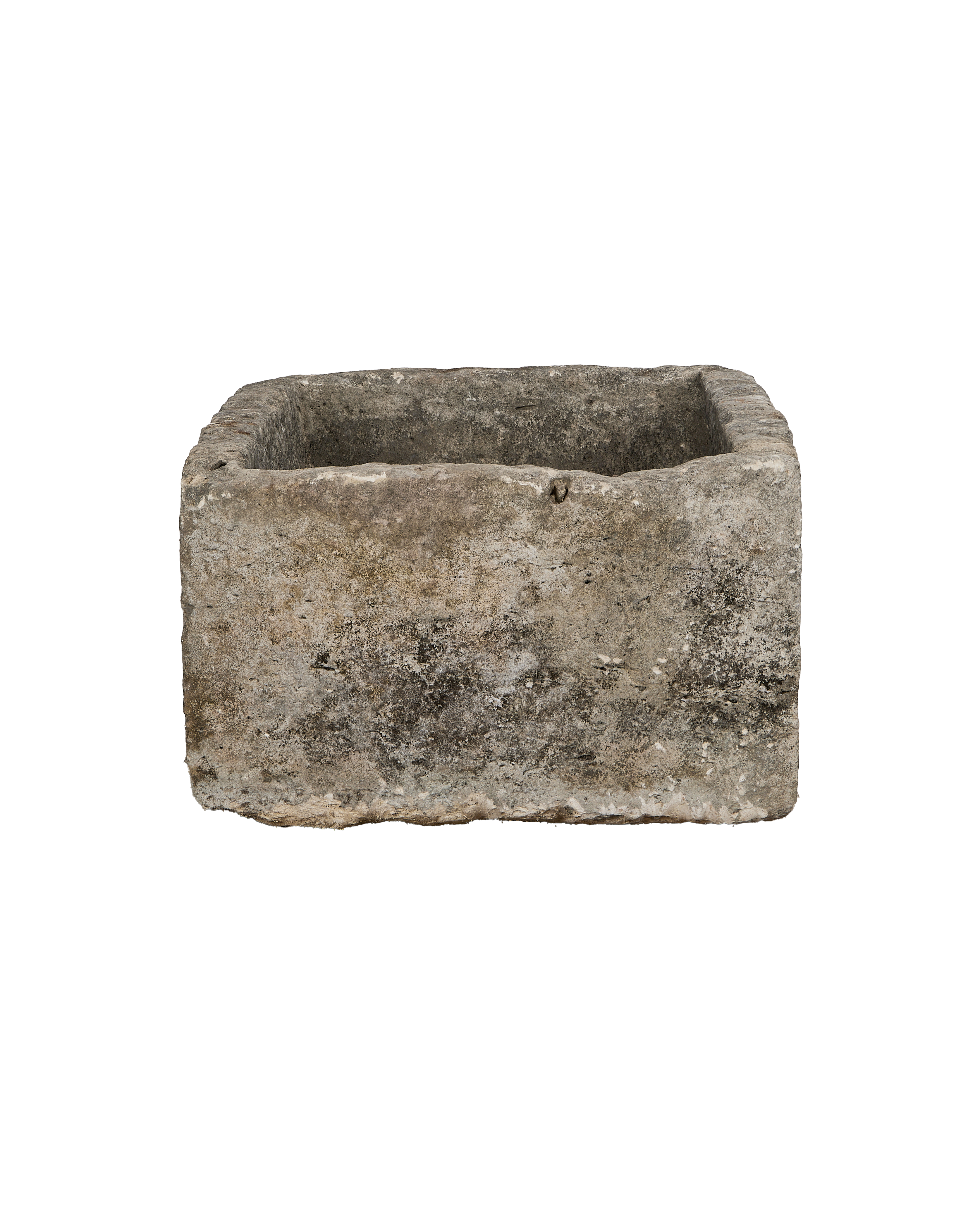 Vintage Indonesian rectangular limestone trough showing full front and textured side profile.