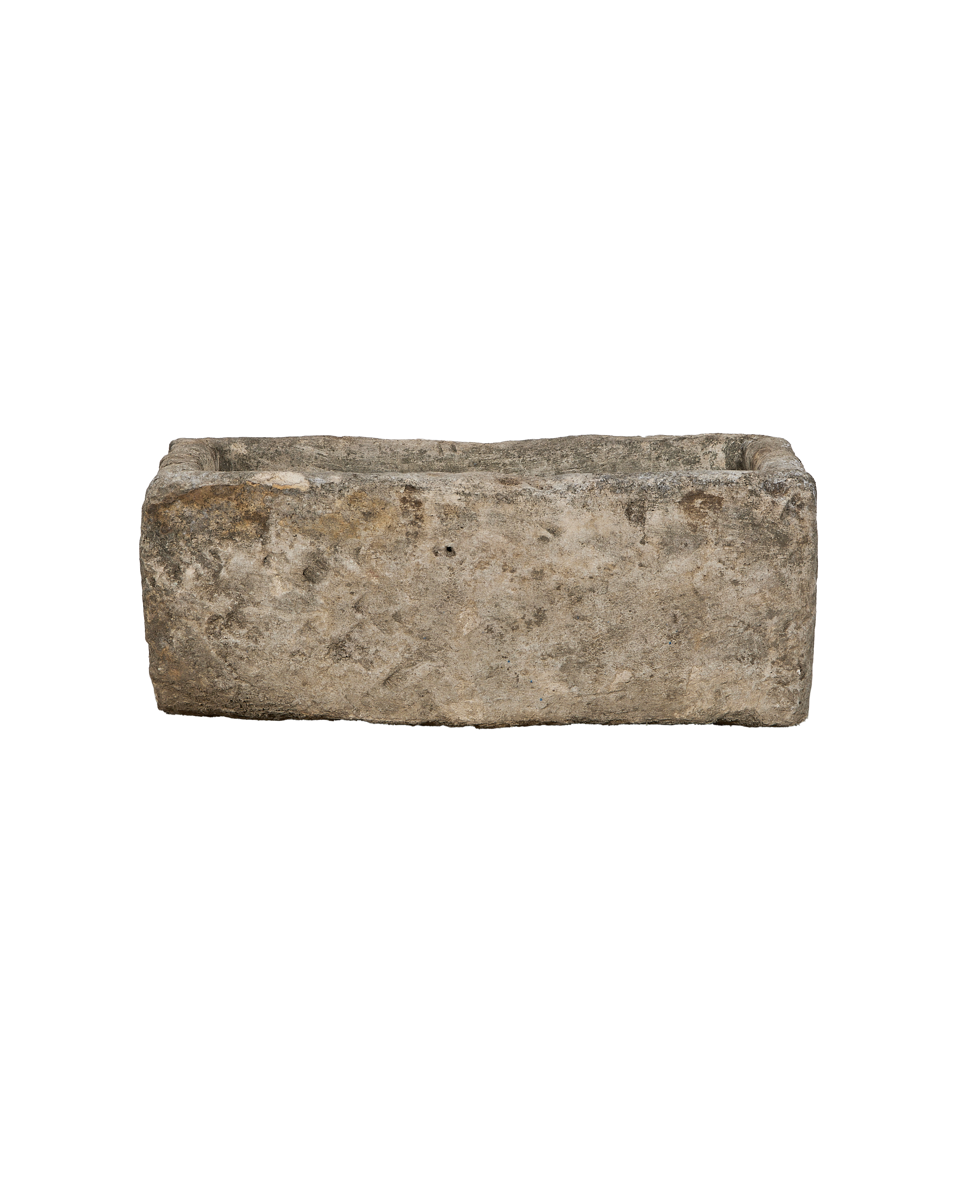 Vintage rectangular limestone trough from Indonesia with rugged, weathered texture.