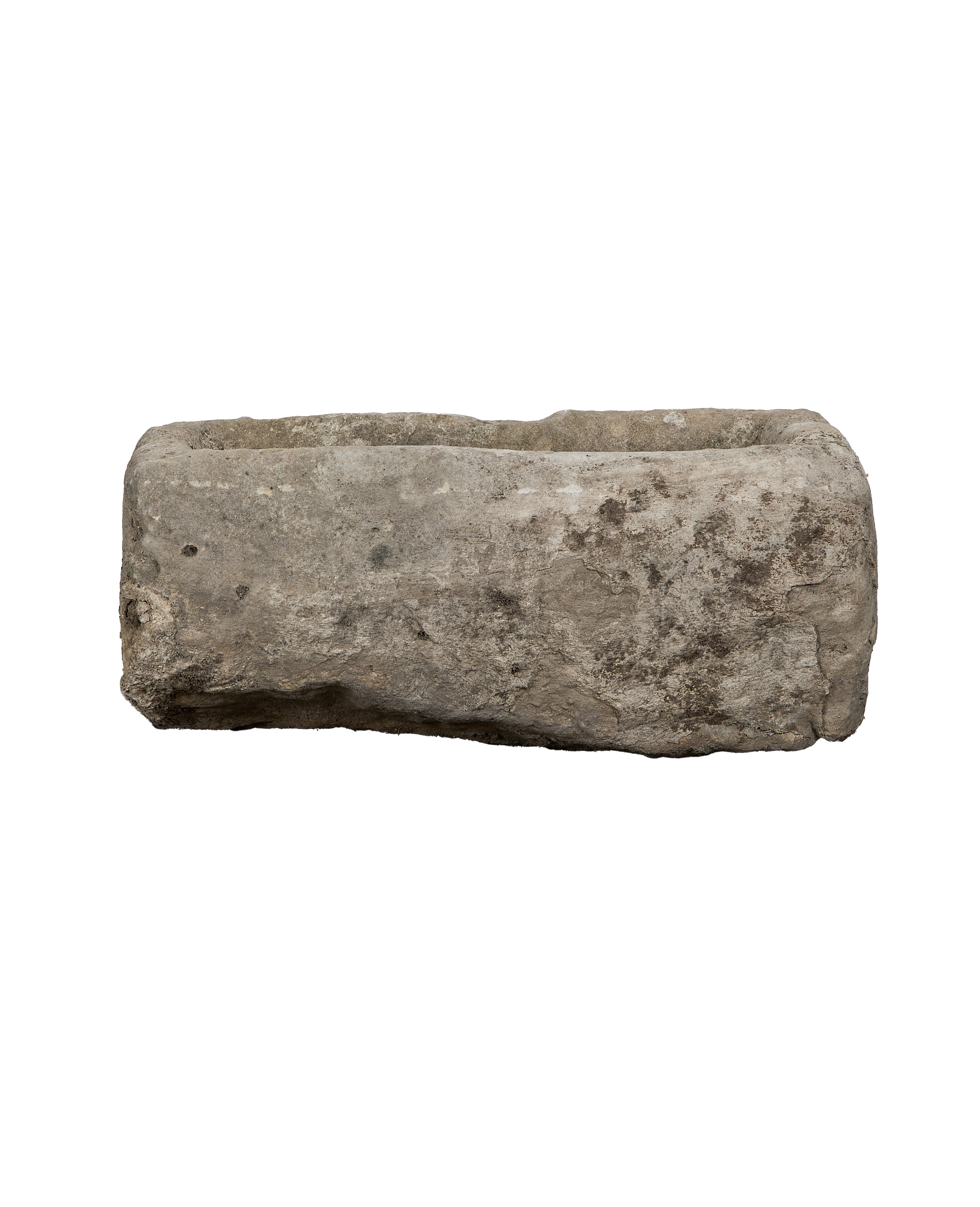 Vintage rectangular limestone trough, rustic texture, weathered stone, from Indonesia.