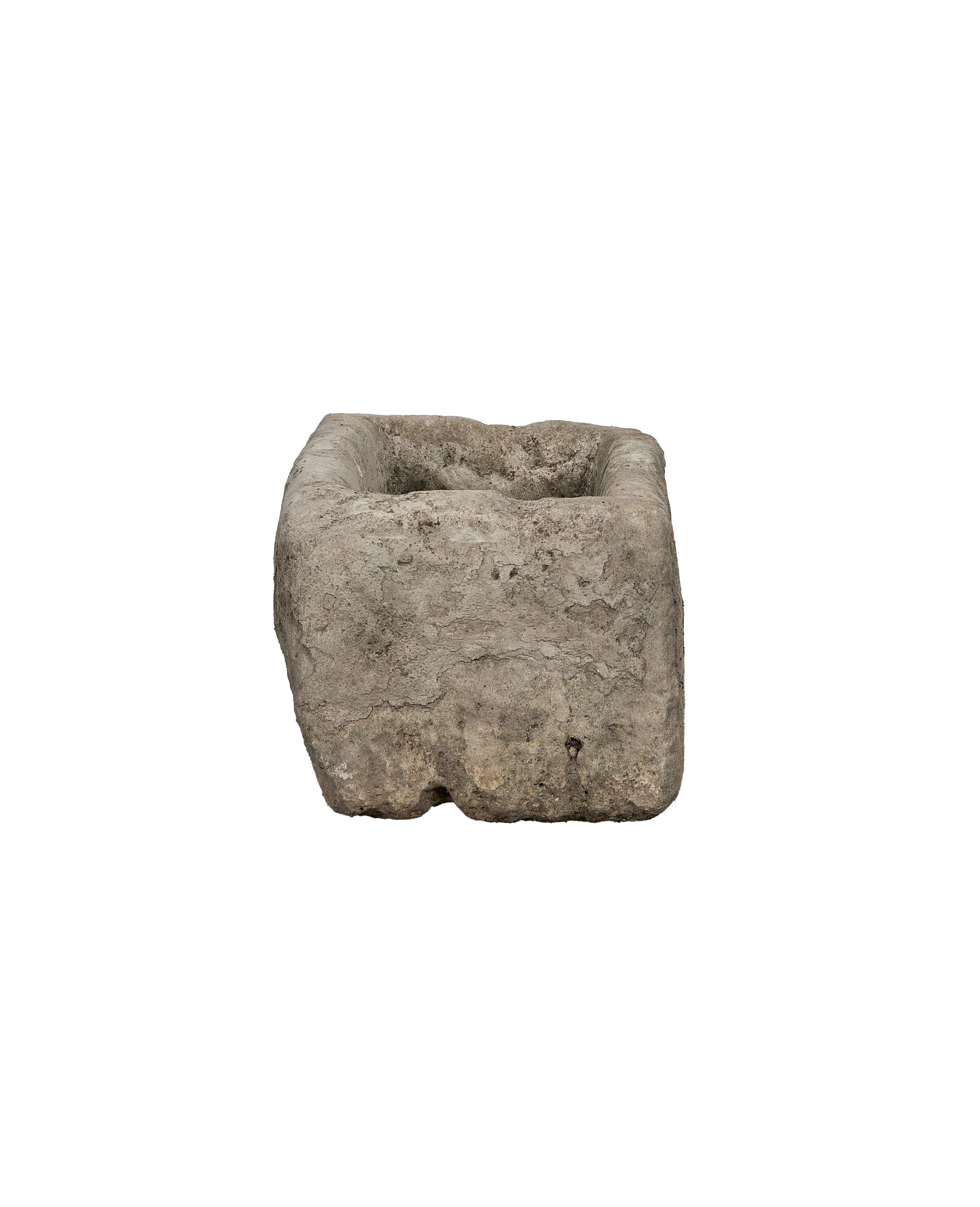 Vintage limestone trough from Indonesia, view showcasing its aged, weathered texture and rectangular form.