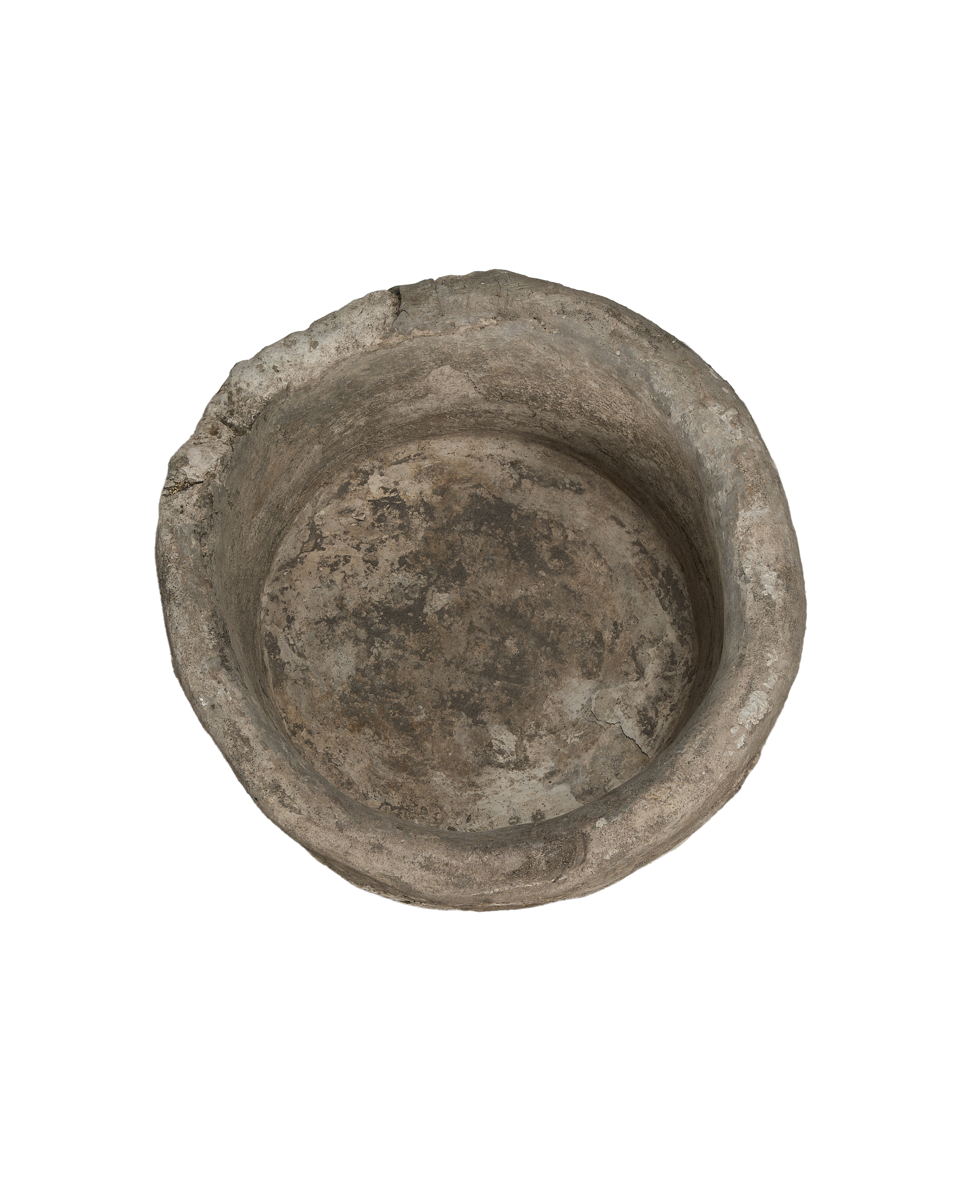 Vintage Indonesian limestone trough, top view shows weathered interior with natural stone texture.
