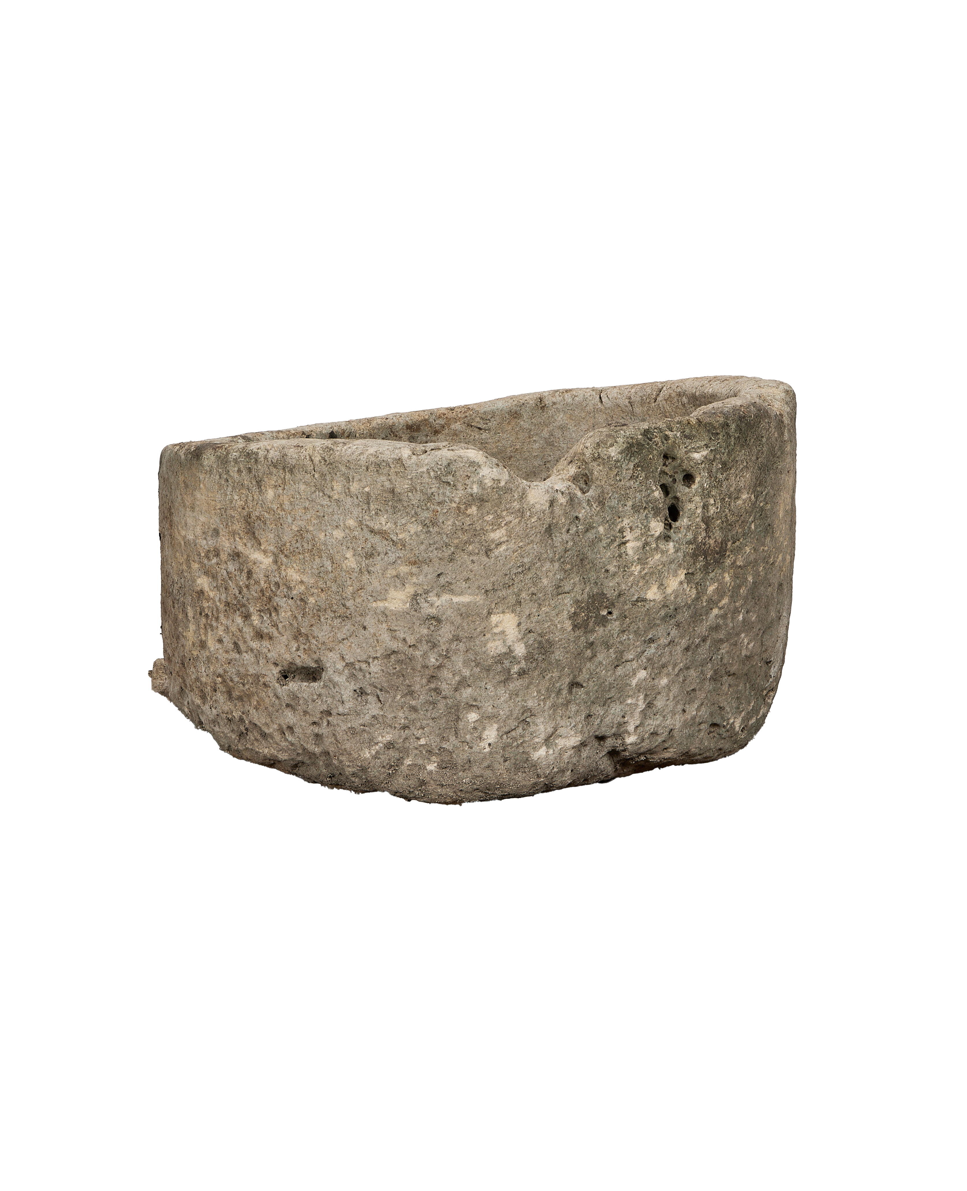 Vintage Indonesian limestone trough, OAK, with natural rough texture and weathered detail.