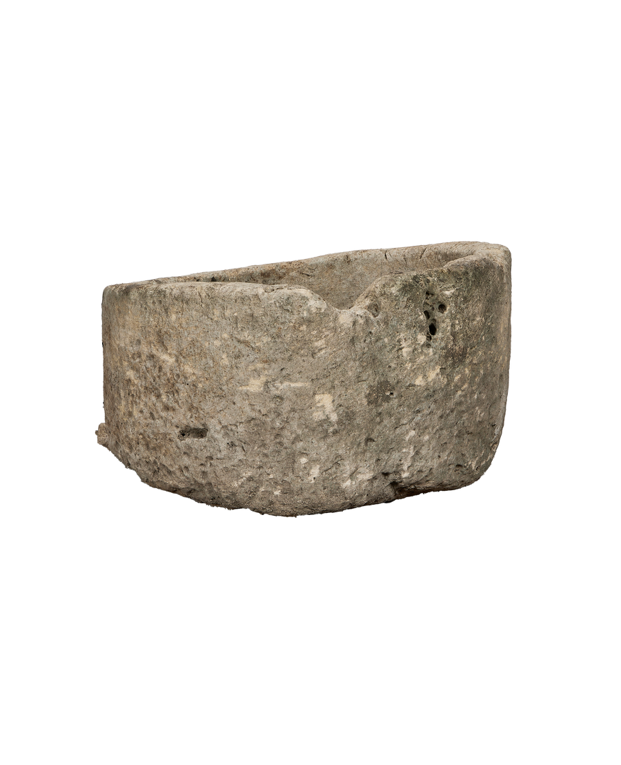 Vintage Indonesian limestone trough, OAK, with natural rough texture and weathered detail.